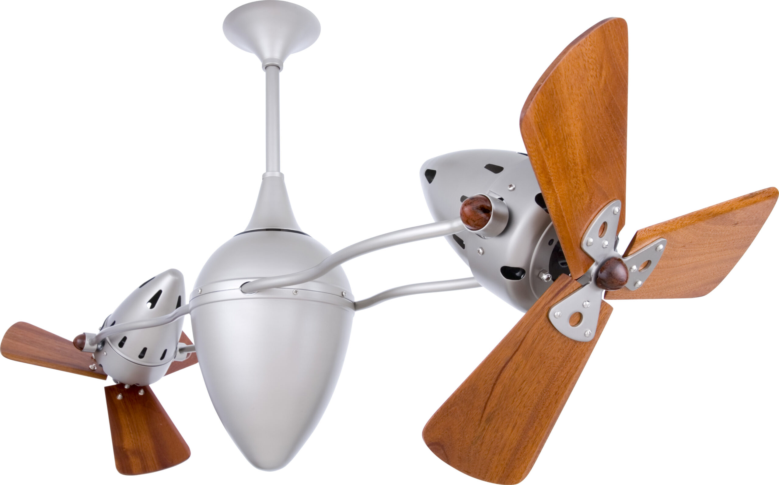 Ar Ruthiane Dual Headed Rotational Ceiling Fan in Brushed Nickel with Mahogany Wood Blades