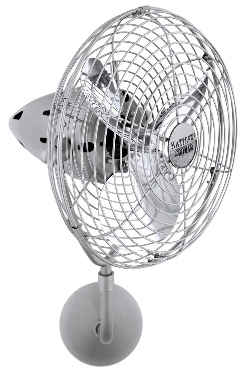 Bruna Parede wall fan in Brushed Nickel finish made by Matthews