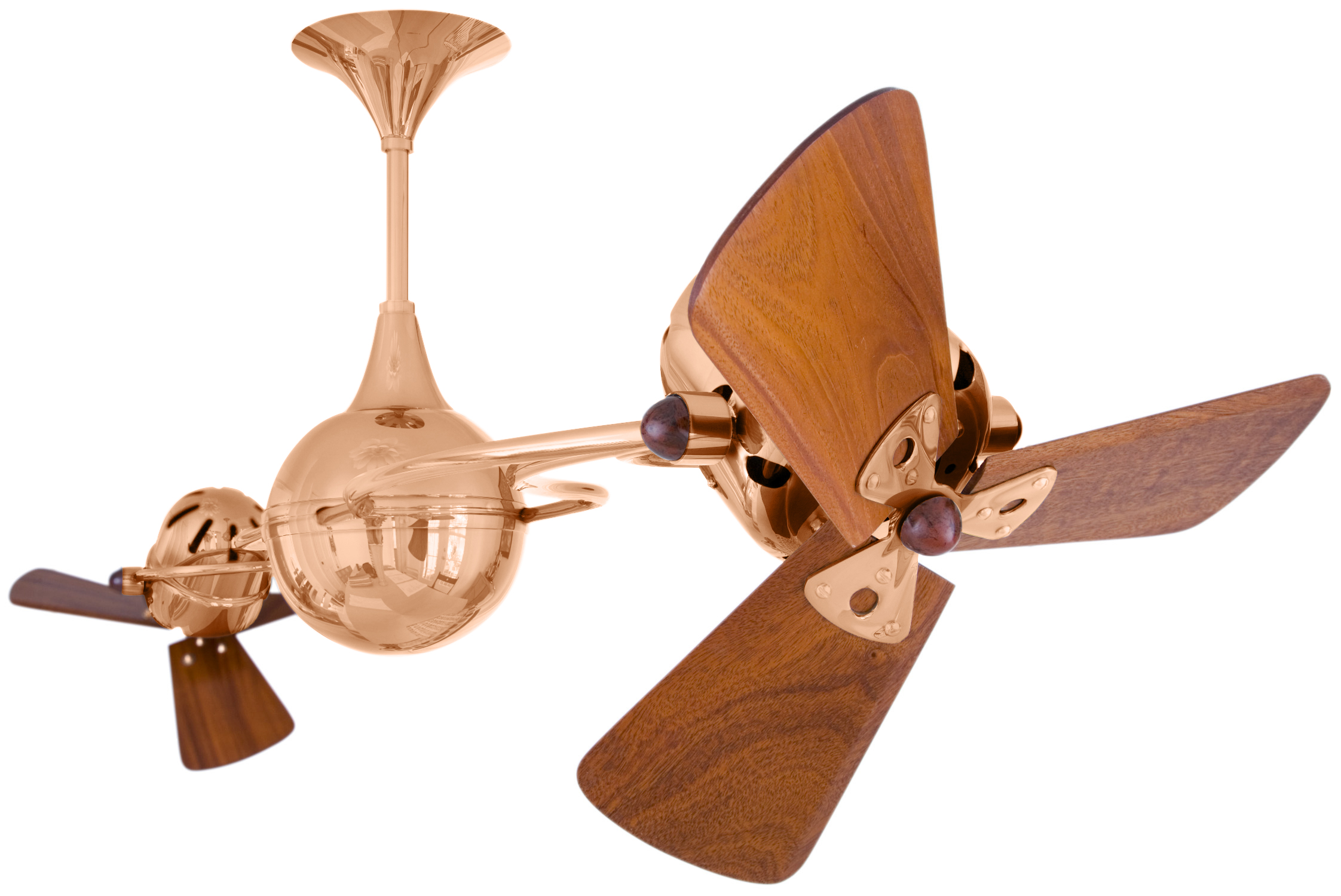 Italo Ventania rotational dual head ceiling fan in Polished Copp