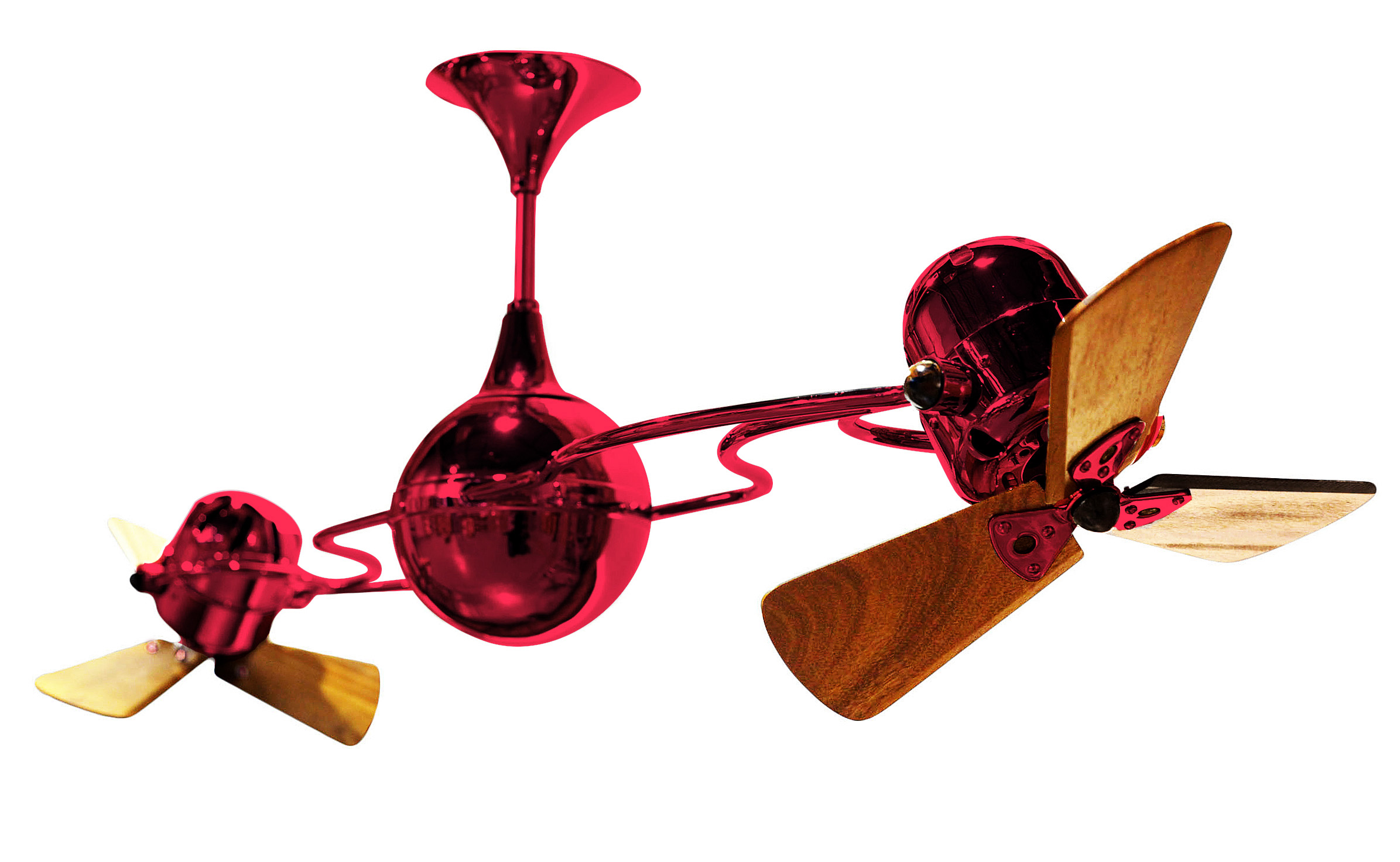 Italo Ventania Rotational Dual Head Ceiling Fan in Rubi / Red Finish with Mahogany Wood Blades