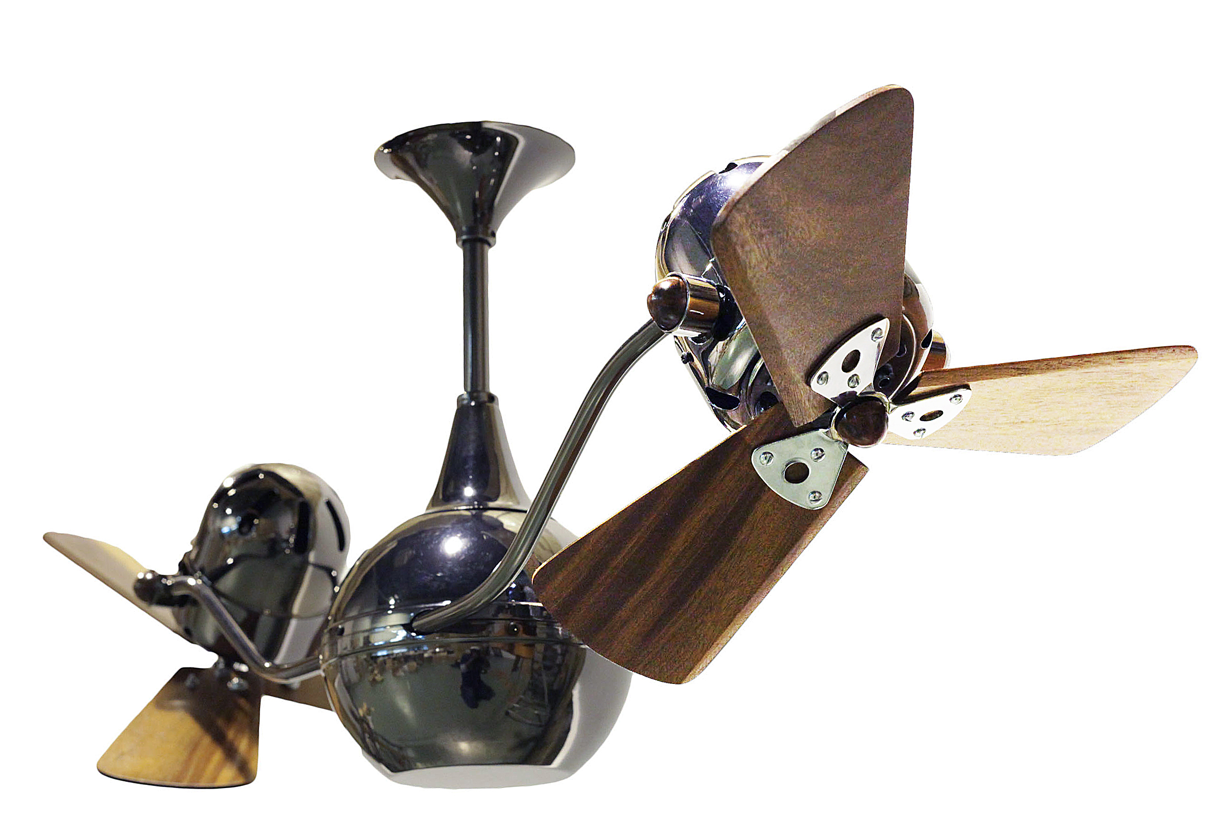 Vent-Bettina Rotational Dual Head Ceiling Fan in Black Nickel Finish with Mahogany Wood Blades