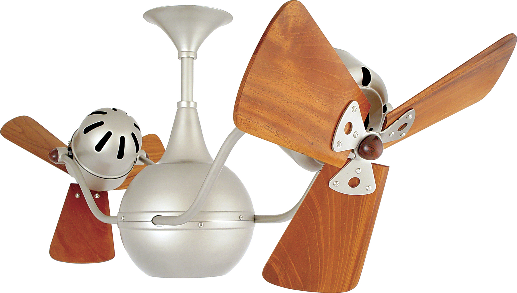 Vent-Bettina Rotational Dual Head Ceiling Fan in Brushed Nickel Finish with Mahogany Wood Blades