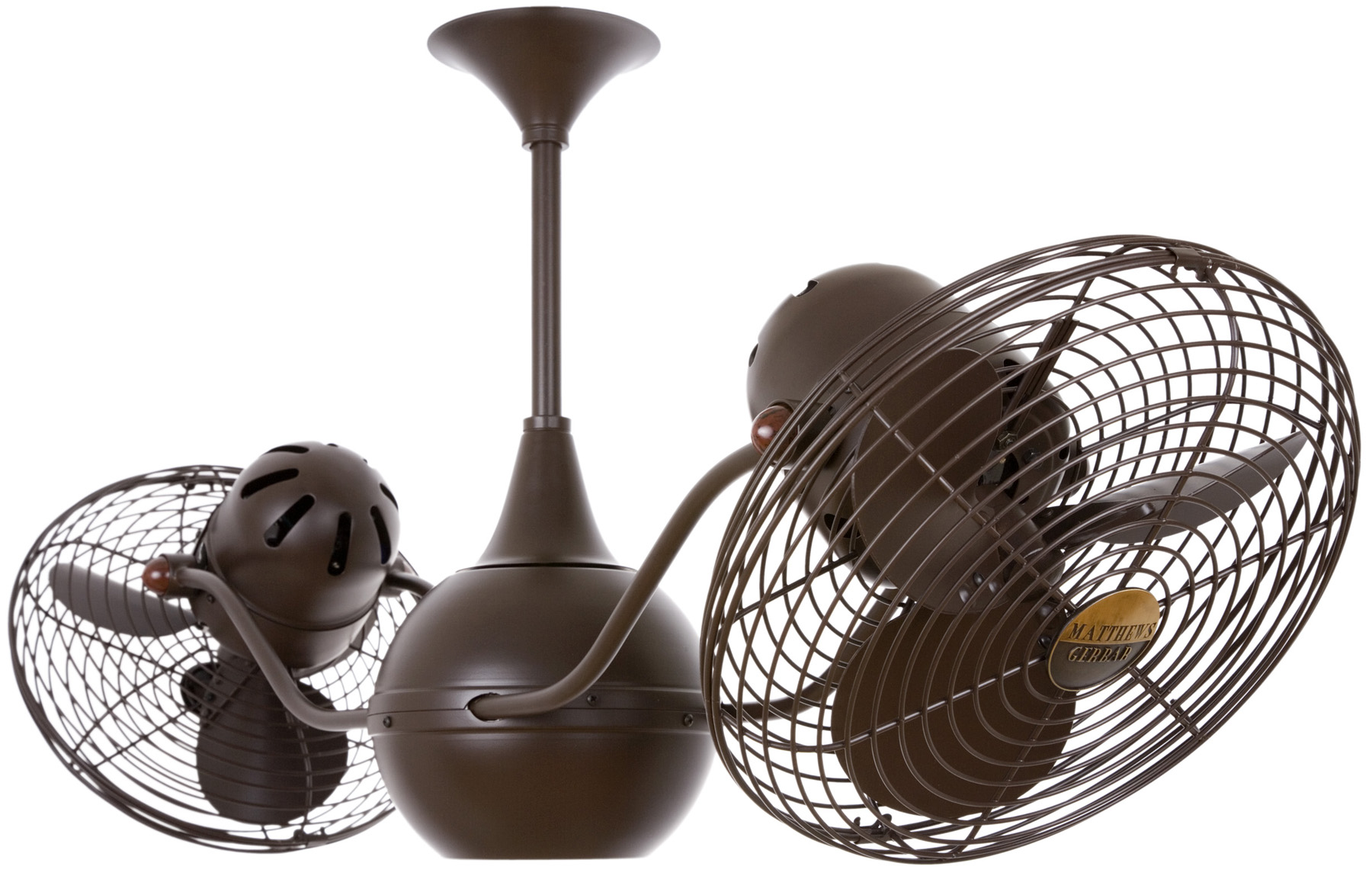 Vent-Bettina Rotational Dual Head Ceiling Fan in Bronzette Finish with Metal Blades and Safety Cage