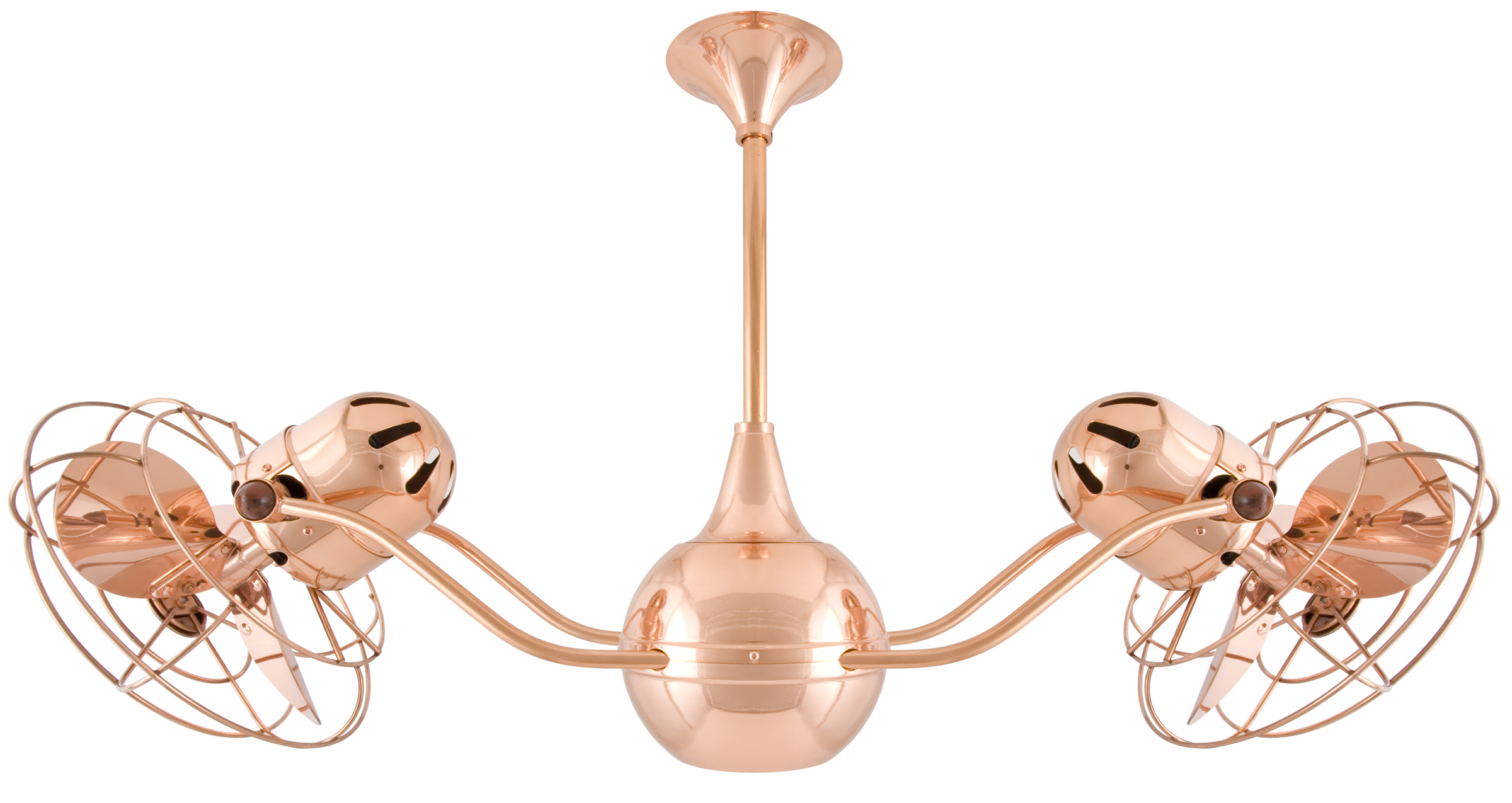 Vent-Bettina Rotational Dual Head Ceiling Fan in Polished Copper Finish with Metal Blades and Decorative Cage