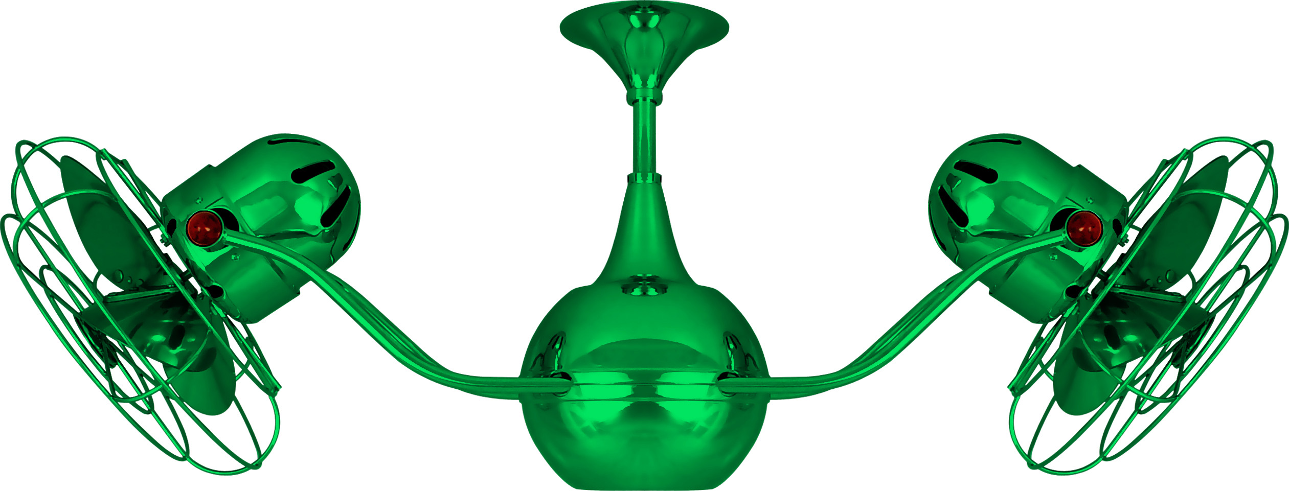 Vent-Bettina Rotational Dual Head Ceiling Fan in Esmeralda / Green Finish with Metal Blades and Decorative Cage