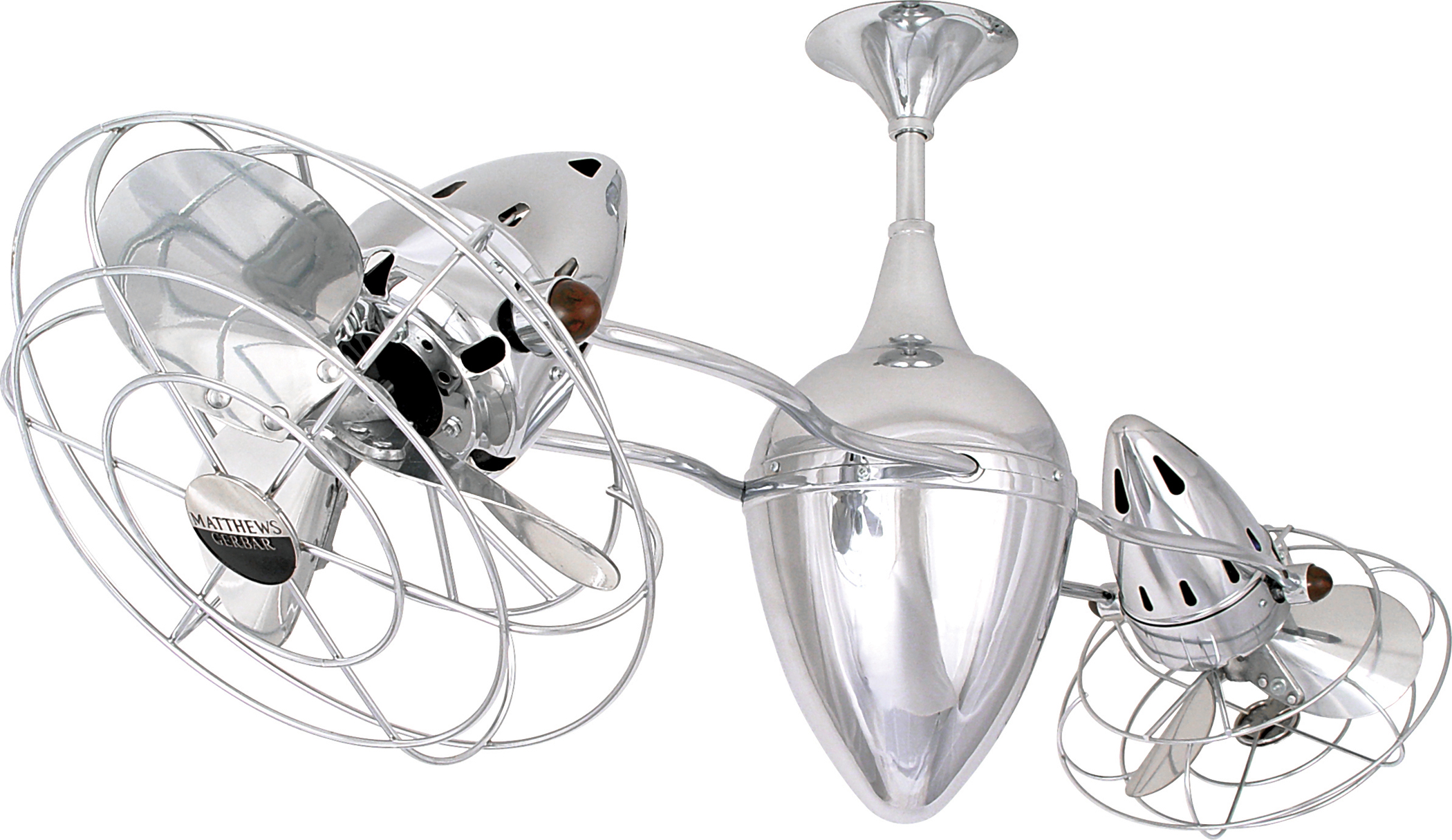 Ar Ruthiane Dual Headed Rotational Ceiling Fan in Polished Chrome with Metal Blades