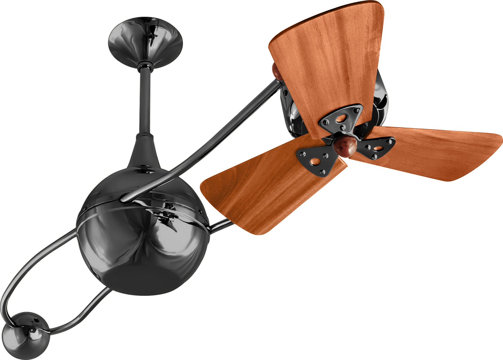 Brisa 2000 ceiling fan in black nickel finish with mahogany wood blades made by Matthews Fan Company.