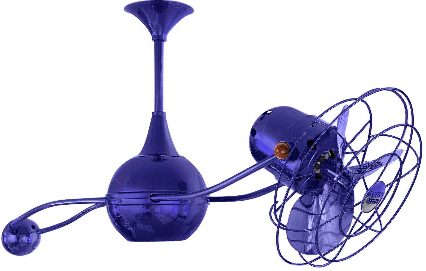 Brisa 2000 ceiling fan in blue / safira finish with metal blades in decorative cage made by Matthews Fan Company.