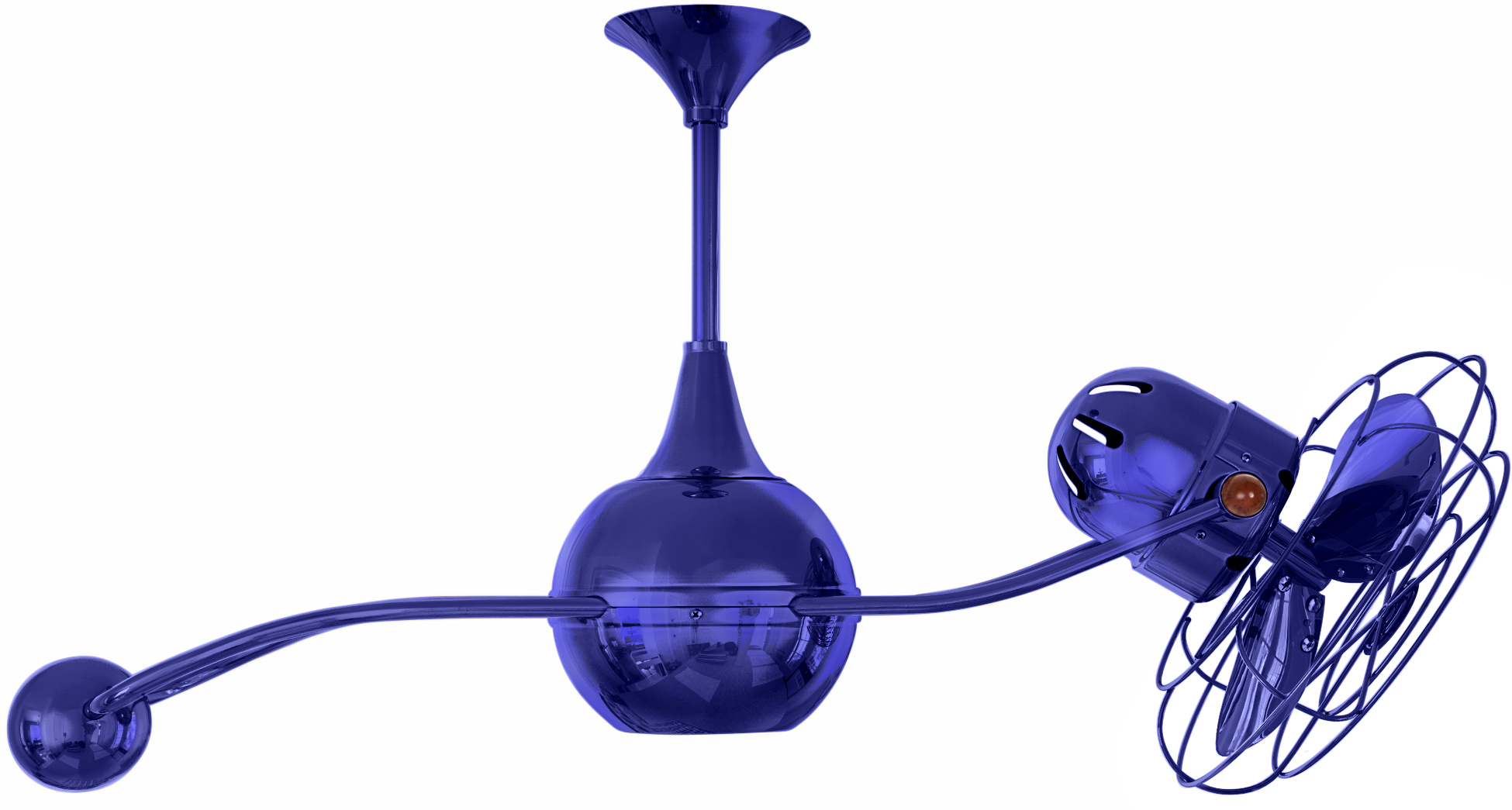 Brisa 2000 ceiling fan in blue / safira finish with metal blades in decorative cage made by Matthews Fan Company.