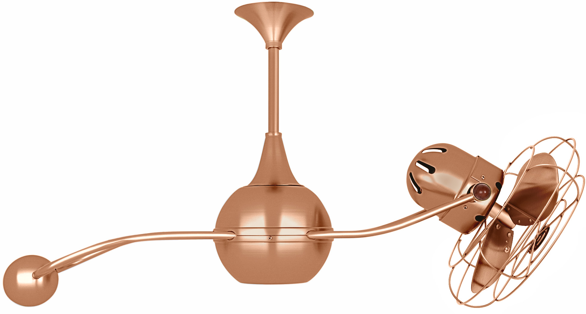 Brisa 2000 ceiling fan in brushed copper with metal blades in decorative cage made by Matthews Fan Company.