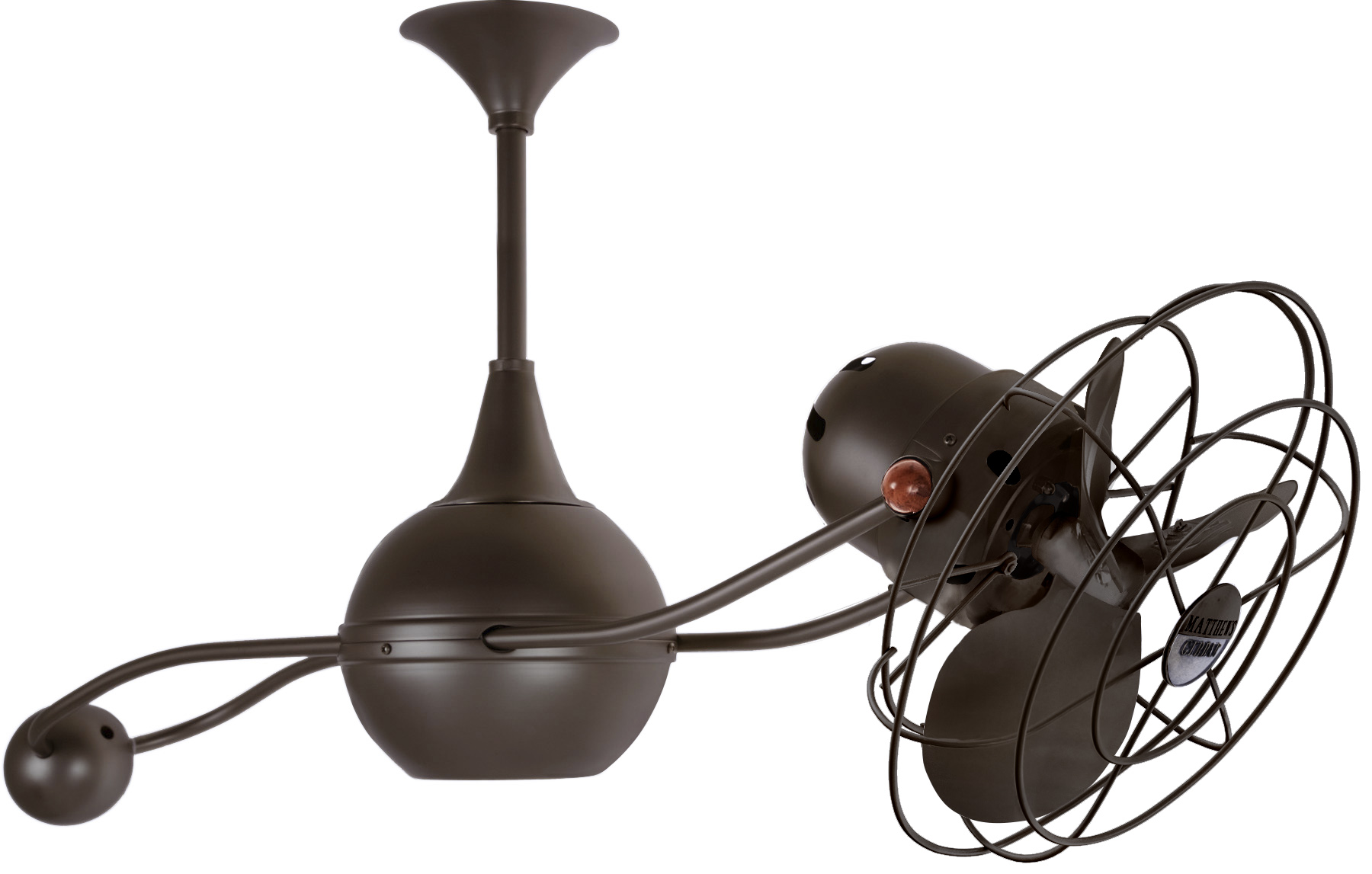 Brisa 2000 ceiling fan in bronzette finish with metal blades in decorative cage made by Matthews Fan Company.