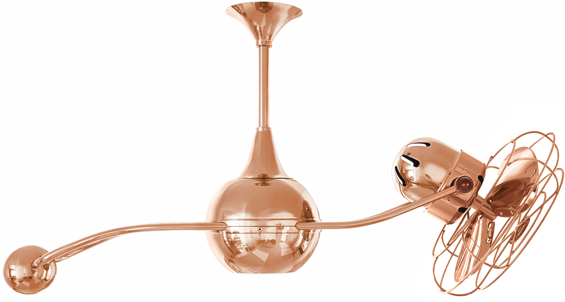 Brisa 2000 ceiling fan in polished copper finish with metal blades in decorative cage made by Matthews Fan Company.