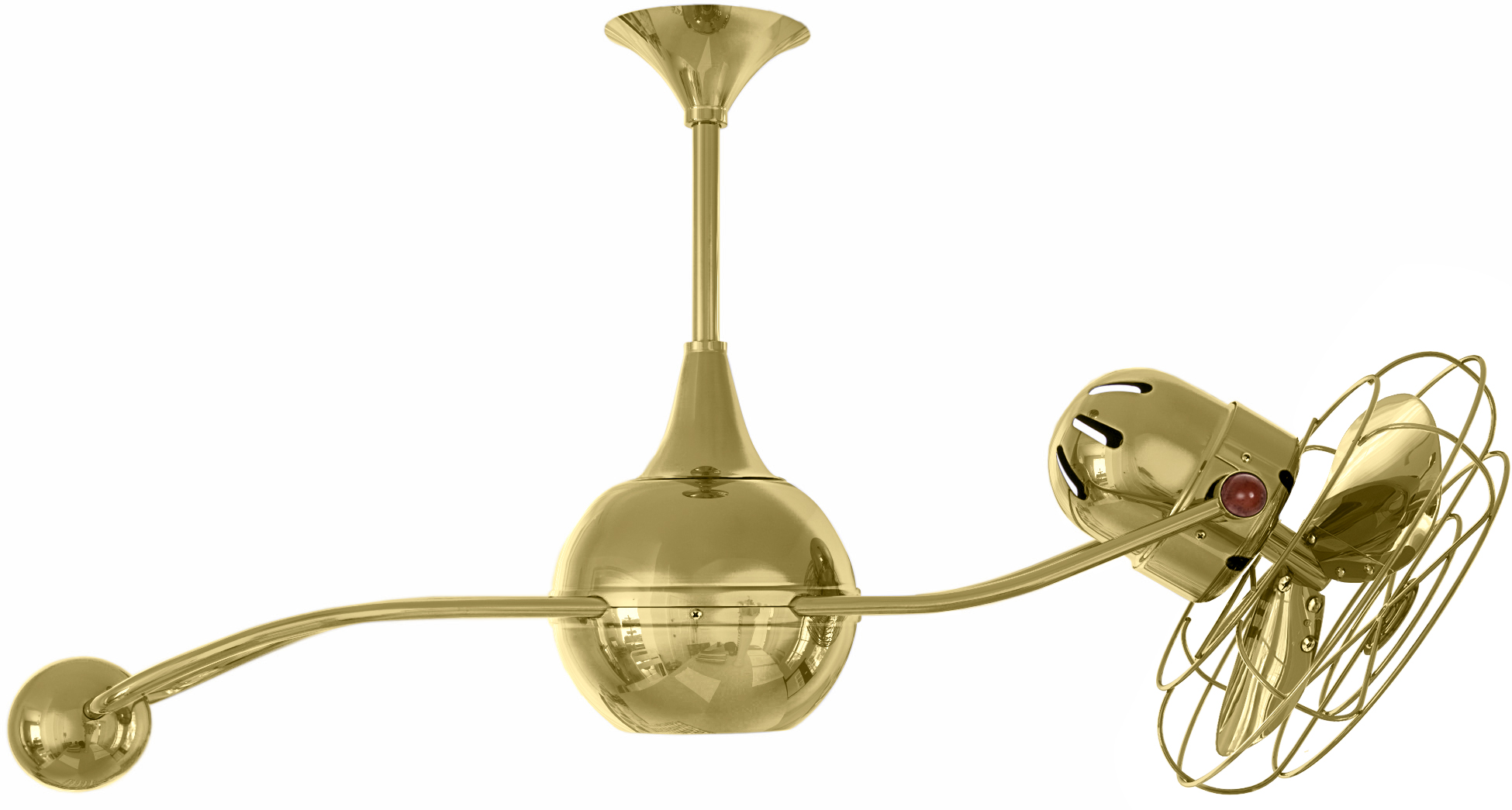 Brisa 2000 ceiling fan in polished brass finish with metal blades in decorative cage made by Matthews Fan Company.