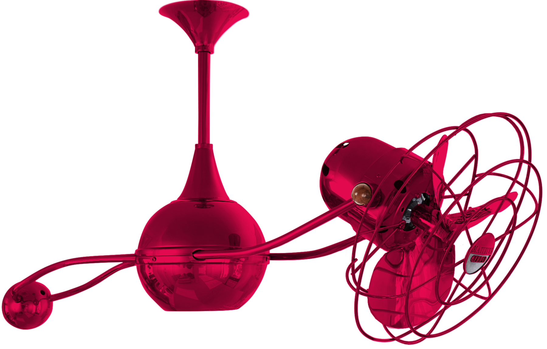 Brisa 2000 ceiling fan in red / rubi finish with metal blades in decorative cage made by Matthews Fan Company.