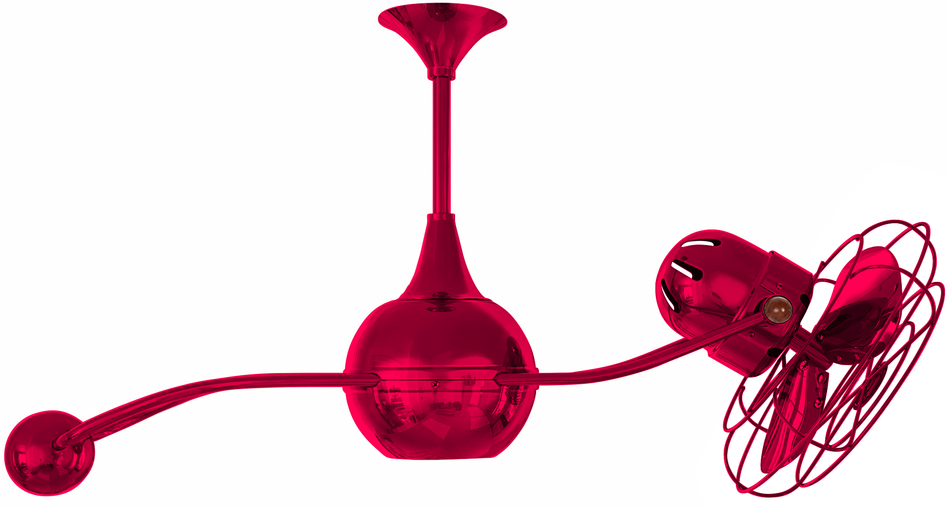 Brisa 2000 ceiling fan in red / rubi finish with metal blades in decorative cage made by Matthews Fan Company.