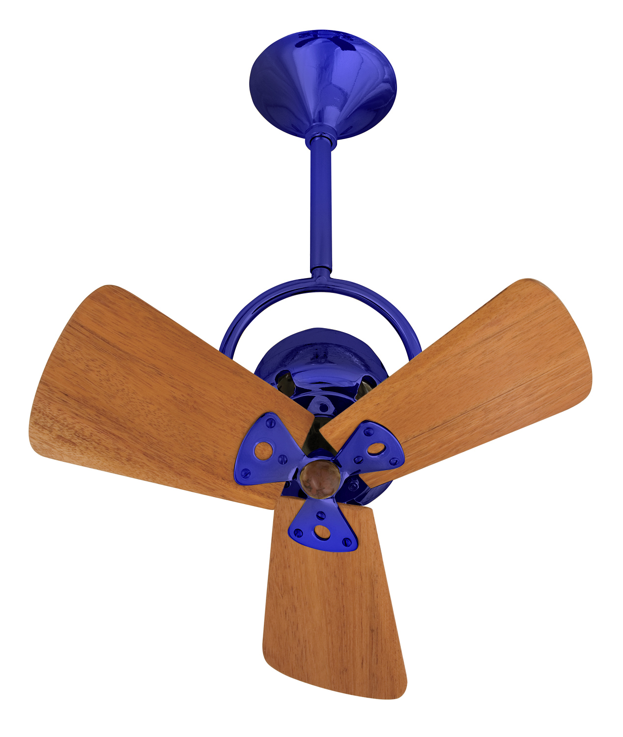 Bianca Direcional ceiling fan in Blue / Safira with mahogany wood blades by Matthews Fan Company.