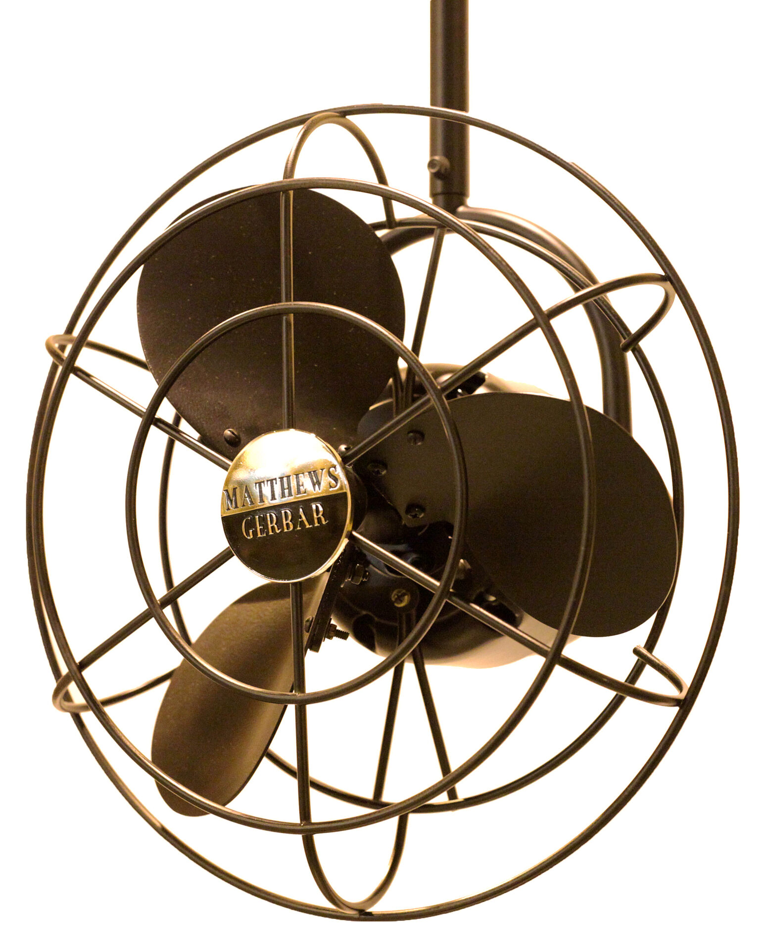 Bianca Direcional ceiling fan in Bronzette with metal blades and decorative cage made by Matthews Fan Company.
