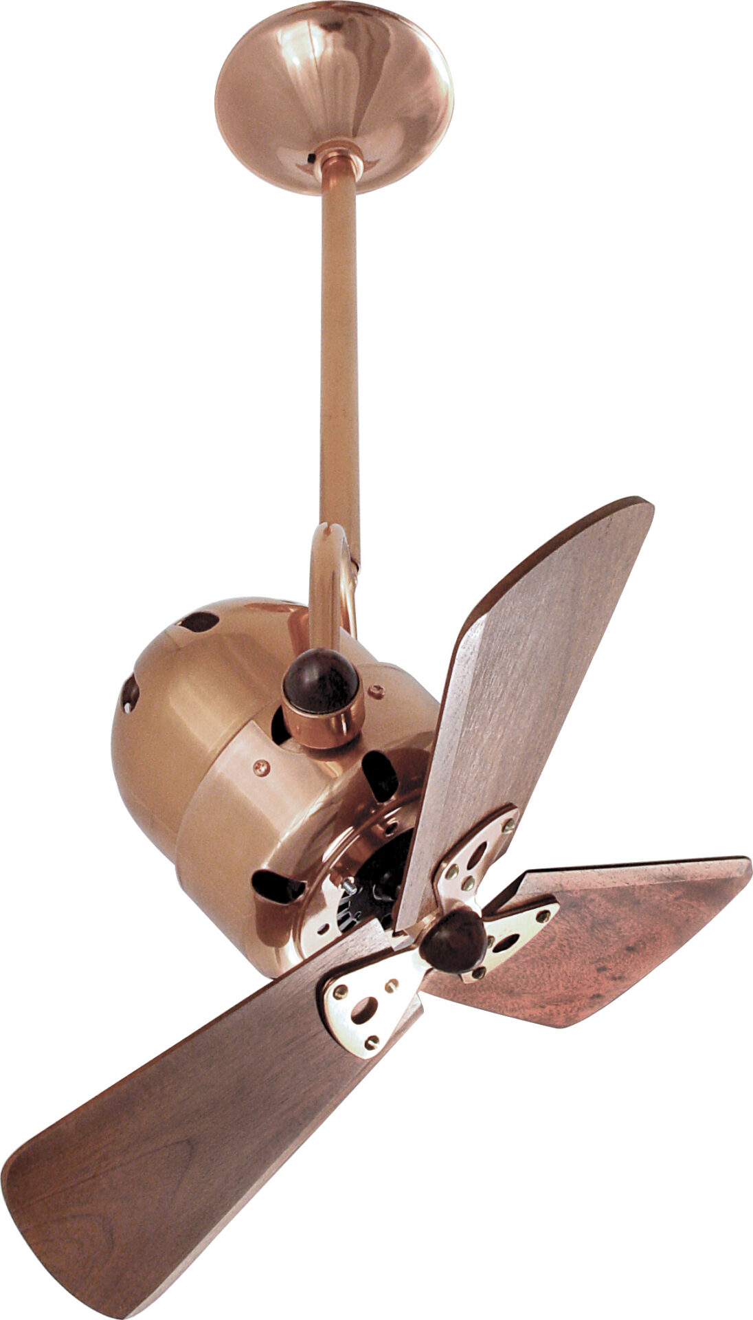 Bianca Direcional ceiling Fan in Polished Copper with Mahogany Wood Blades