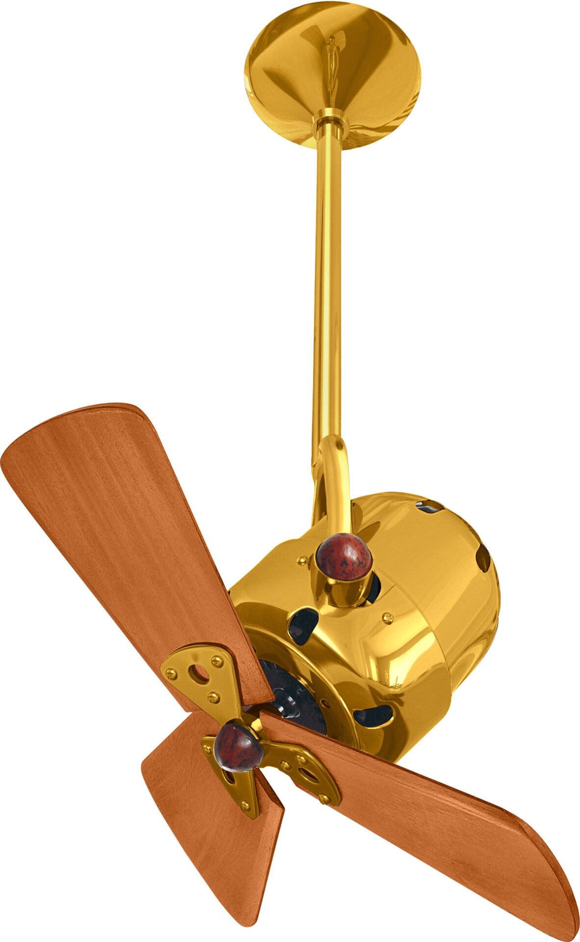 Bianca Direcional ceiling fan in Gold / Ouro with mahogany wood blades by Matthews Fan Company.