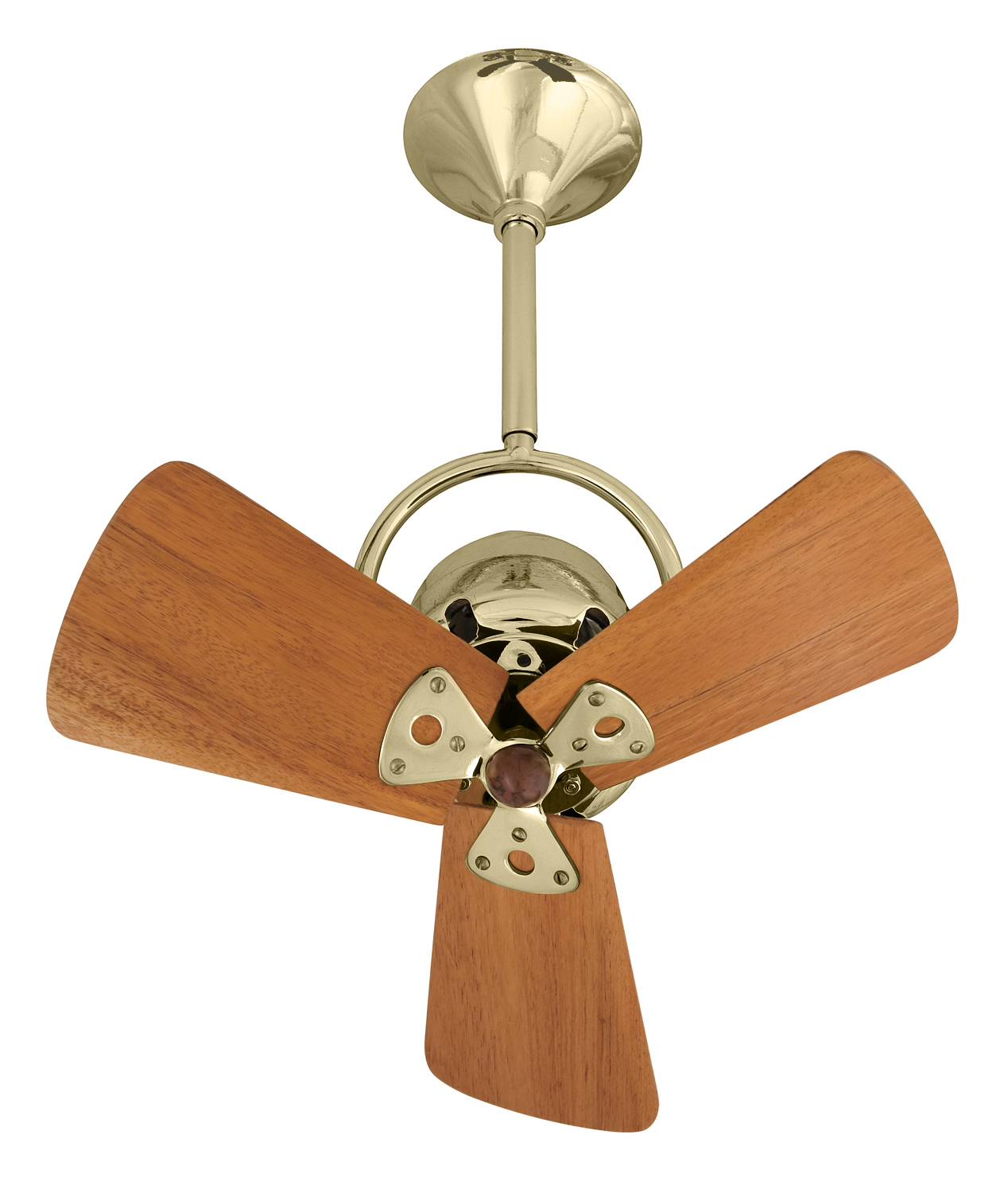 Bianca Direcional ceiling fan in Polished Brass with mahogany blades made by Matthews Fan Company.