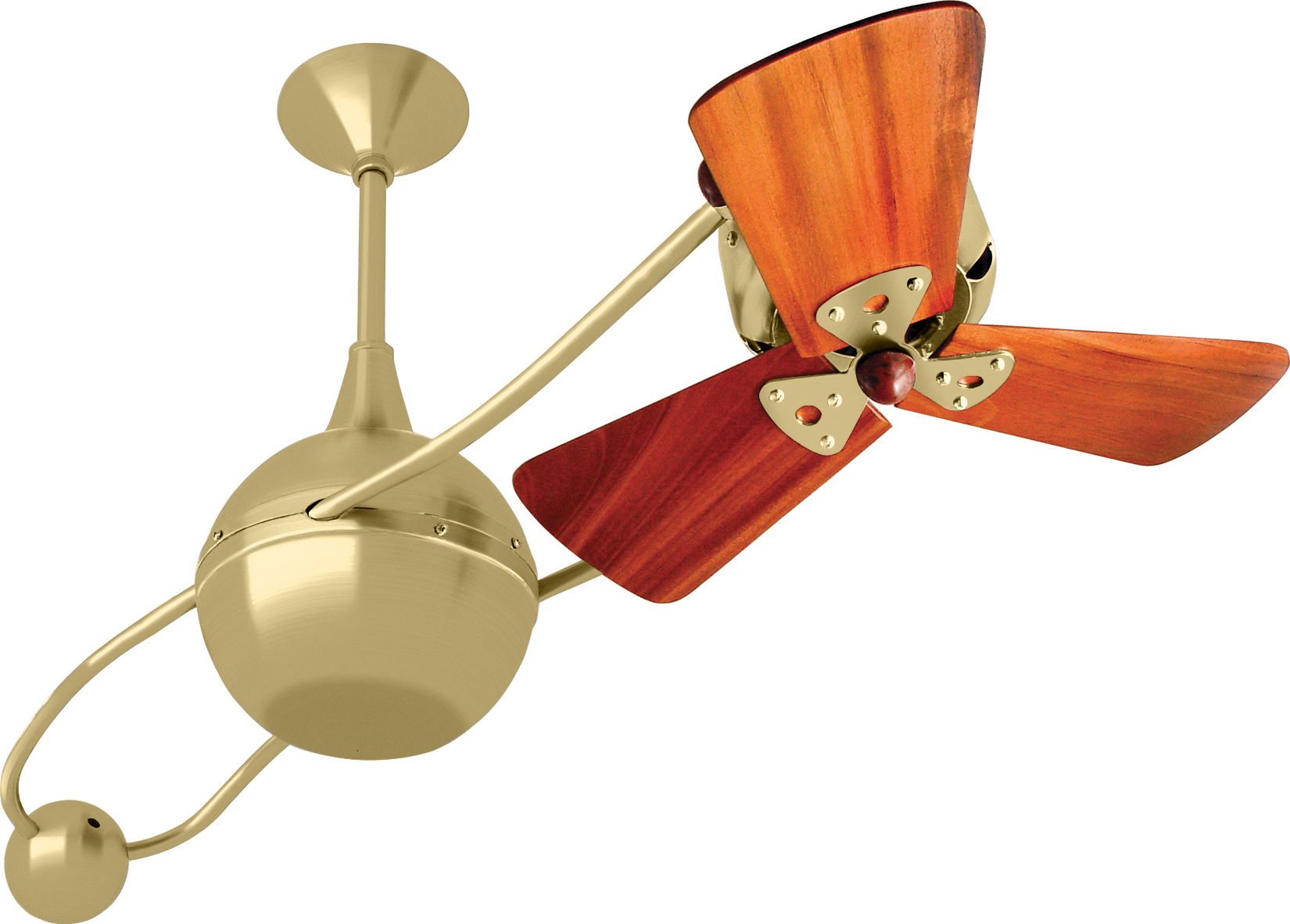 Brisa 2000 ceiling fan in Brushed Brass finish with Mahogany Wood Blades made by Matthews Fan Company.