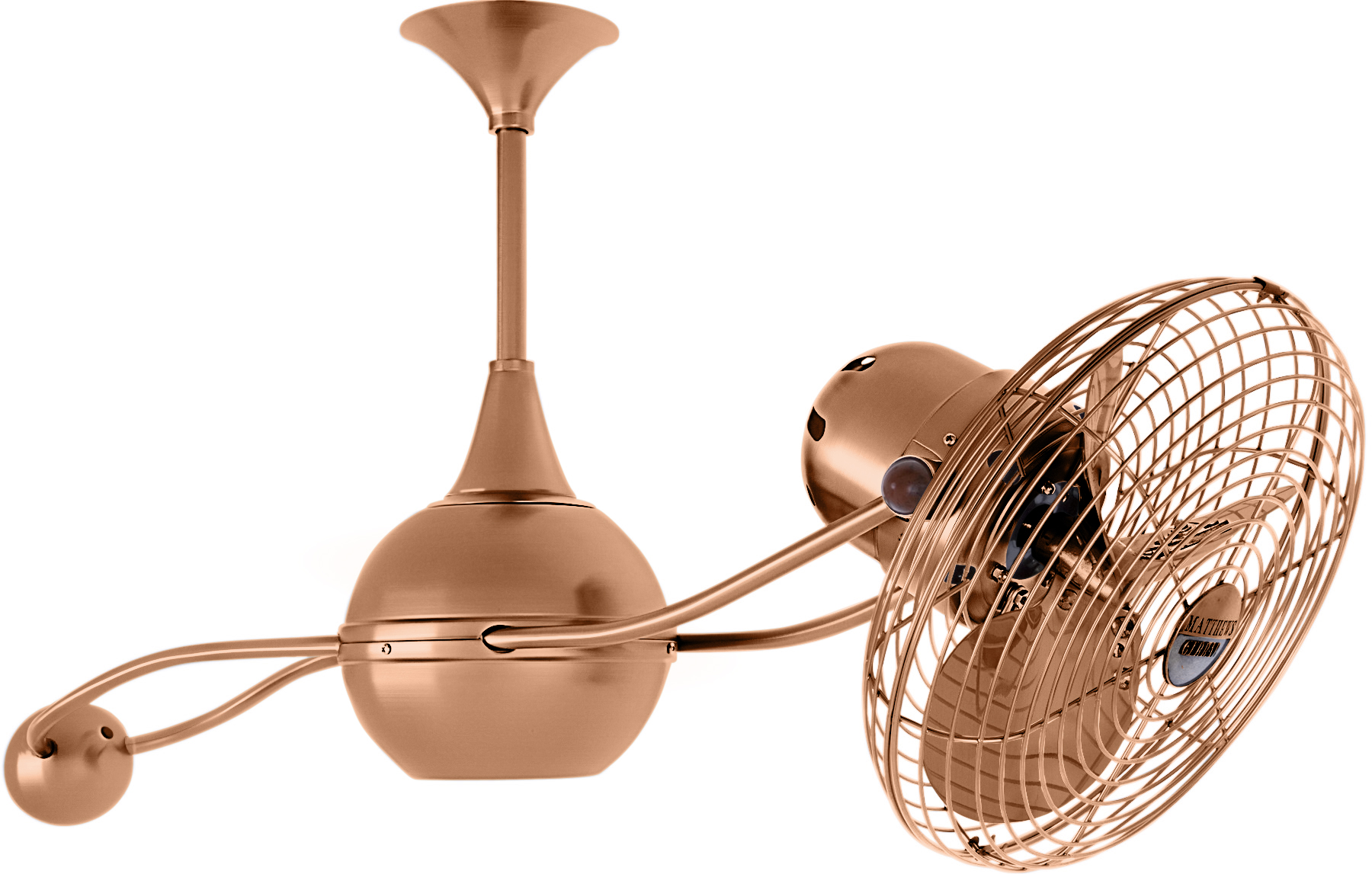 Brisa 2000 ceiling fan in Brushed Copper finish with Metal Blades in Safety Cage made by Matthews Fan Company.