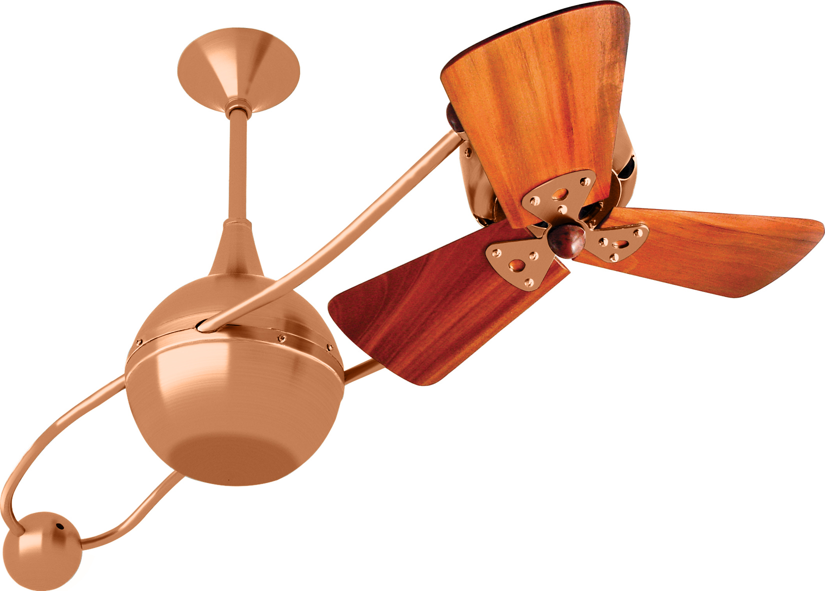 Brisa 2000 ceiling fan in Brushed Copper finish with Mahogany Wood Blades made by Matthews Fan Company.