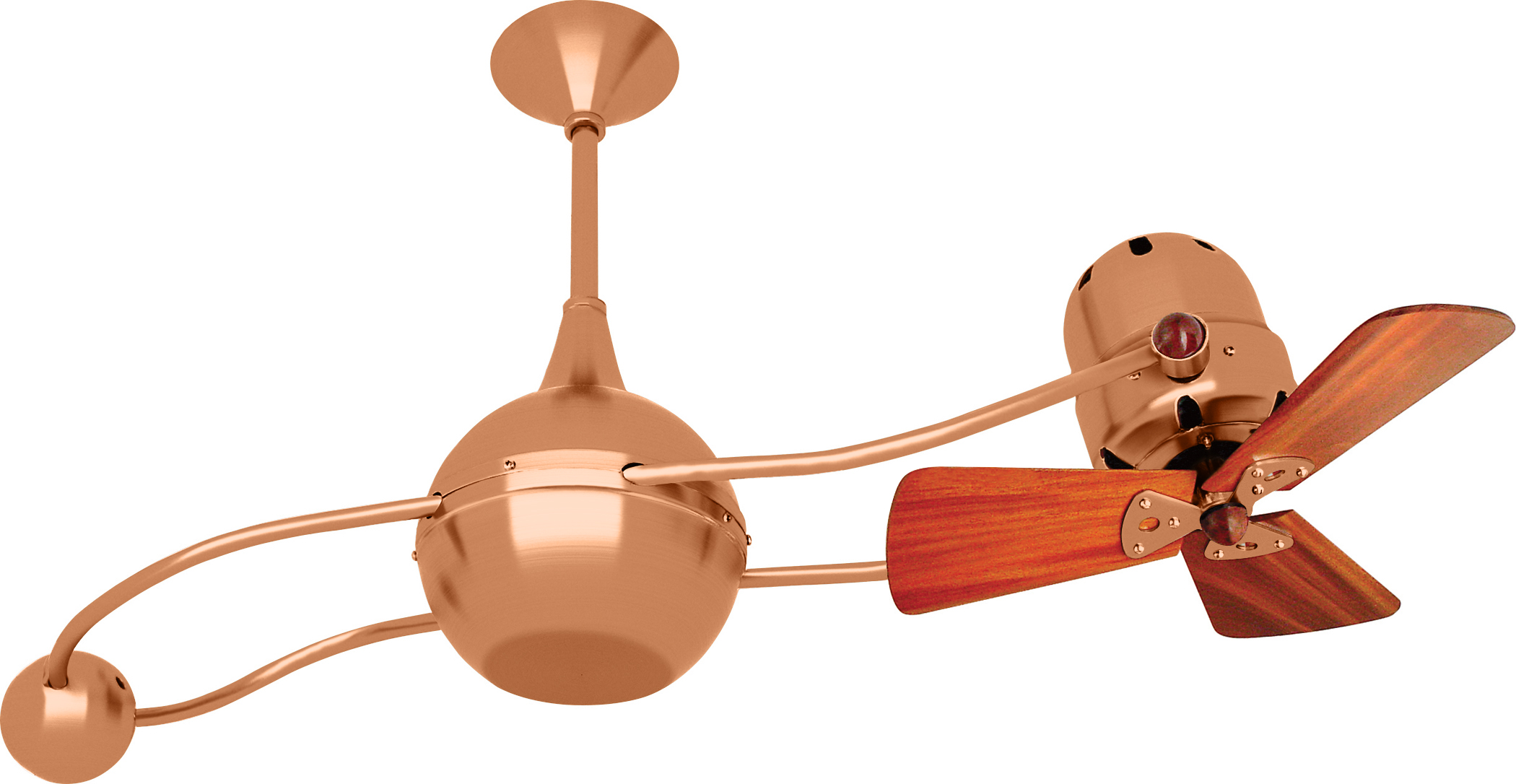 Brisa 2000 ceiling fan in Brushed Copper finish with Mahogany Wood Blades made by Matthews Fan Company.