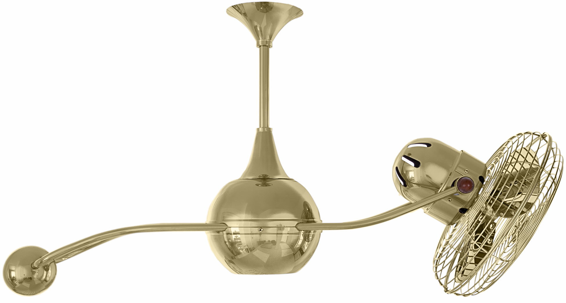 Brisa 2000 ceiling fan in Polished Brass finish with Metal Blades in safety cage made by Matthews Fan Company.