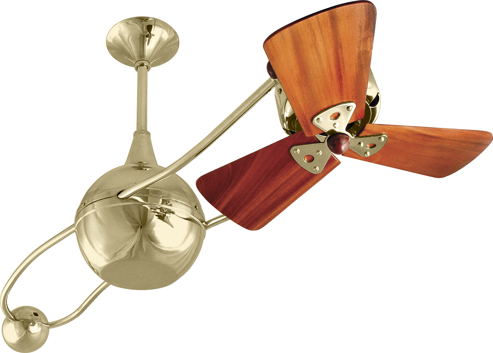 Brisa 2000 ceiling fan in polished brass finish with Mahogany Wood Blades made by Matthews Fan Company.