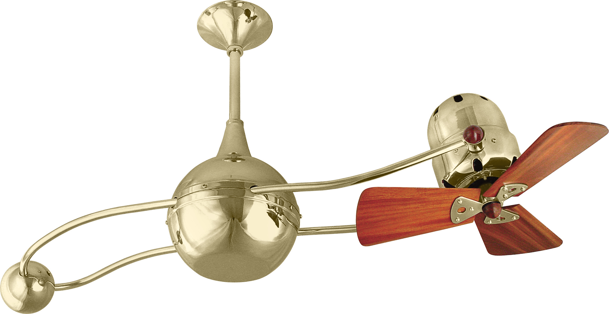 Brisa 2000 ceiling fan in polished brass finish with Mahogany Wood Blades made by Matthews Fan Company.
