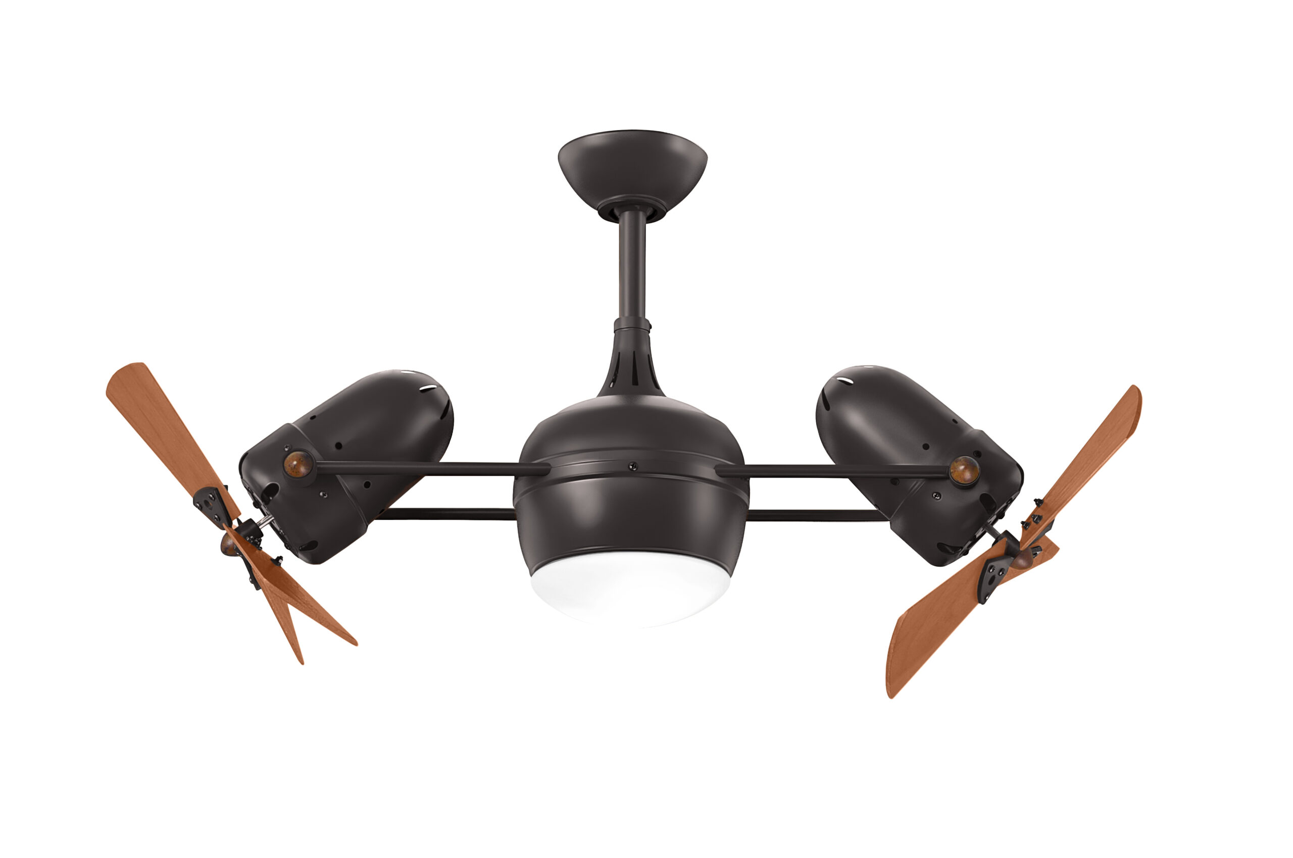 Dagny-LK rotational ceiling fan in Textured Bronze with mahogany wood blades made by Matthews Fan Company.