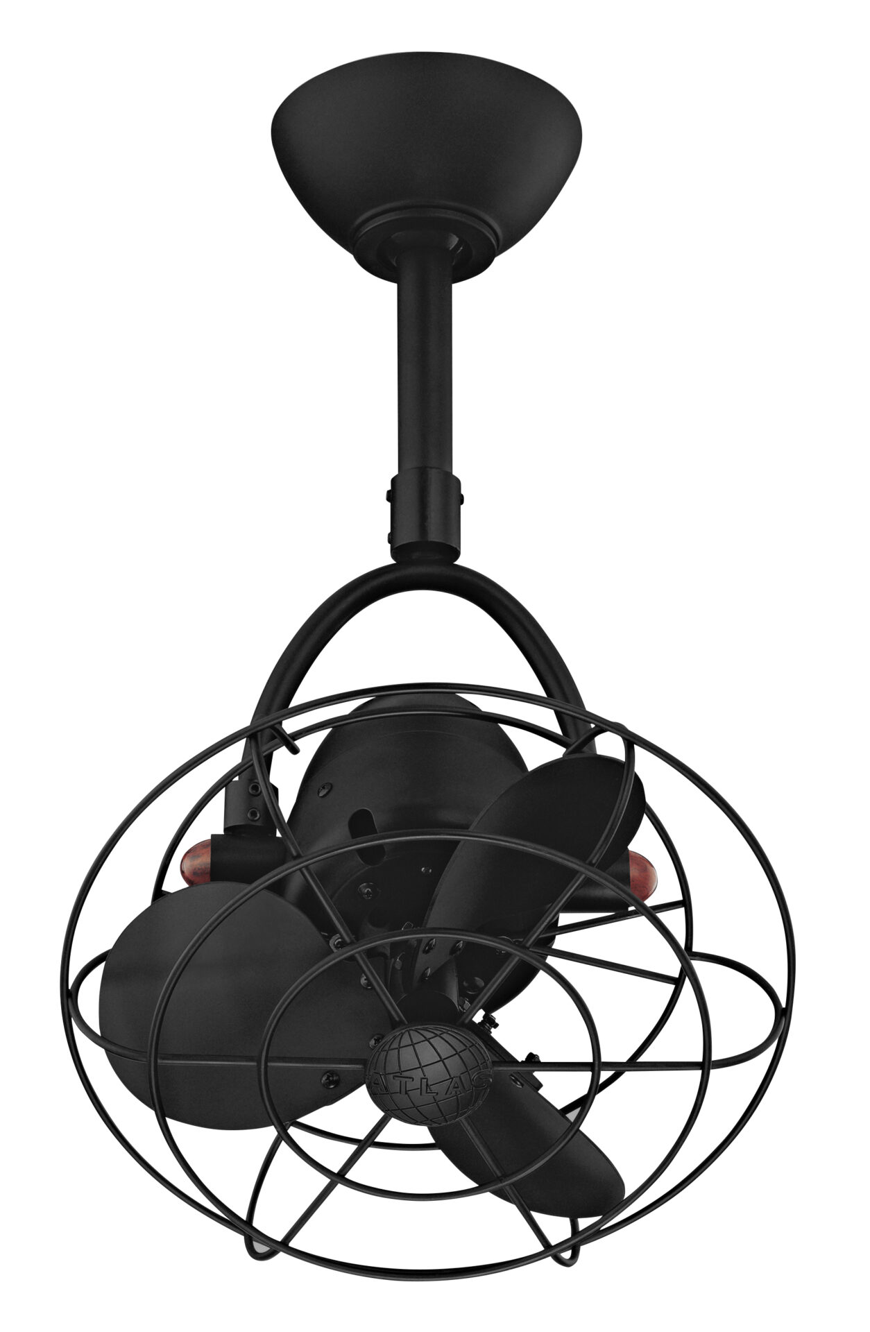 Diane ceiling fan in Matte Black with Metal blades in decorative cage manufactured by Matthews Fan Company.