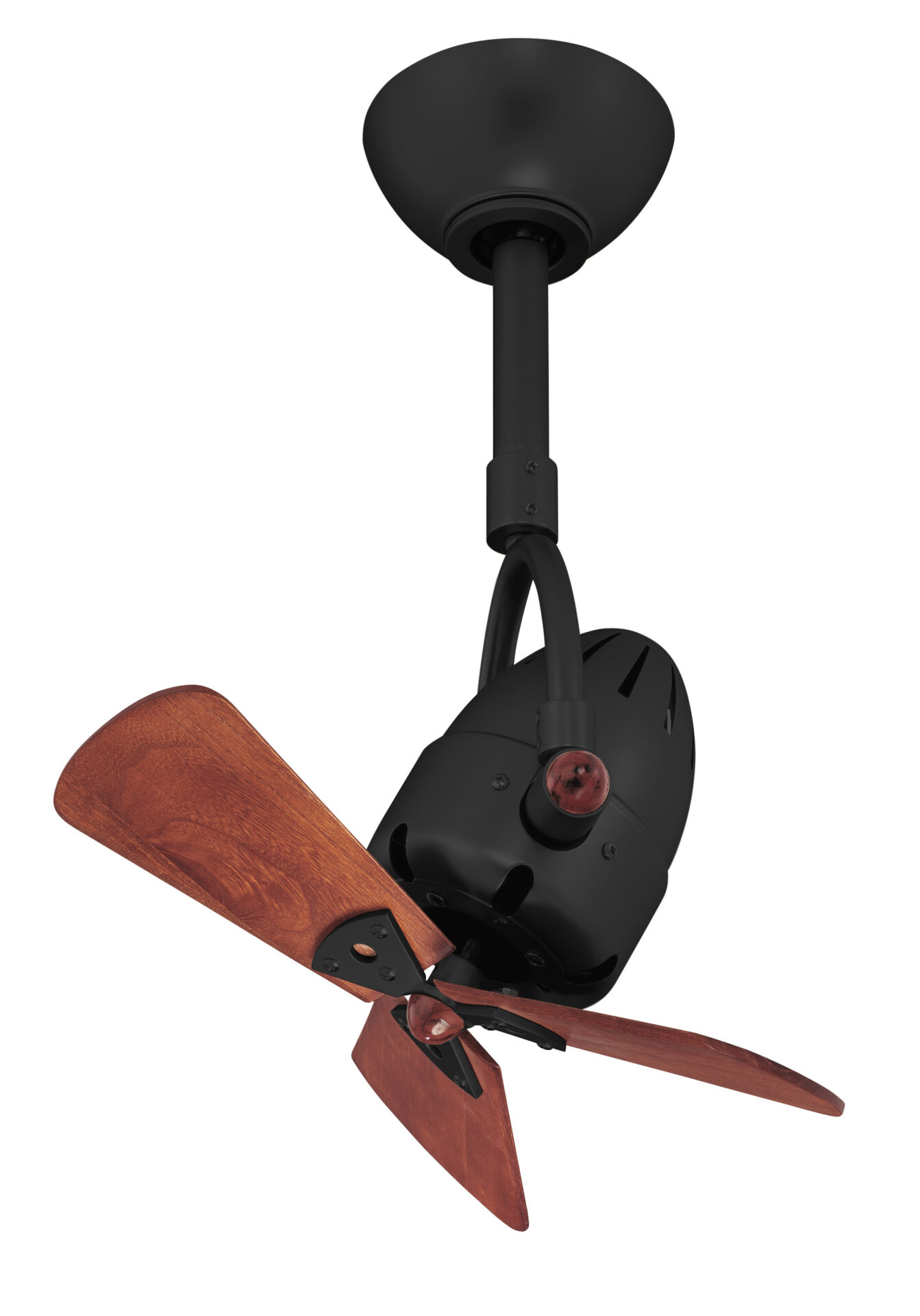 Diane ceiling fan in Matte Black with Mahogany wood blades manufactured by Matthews Fan Company.