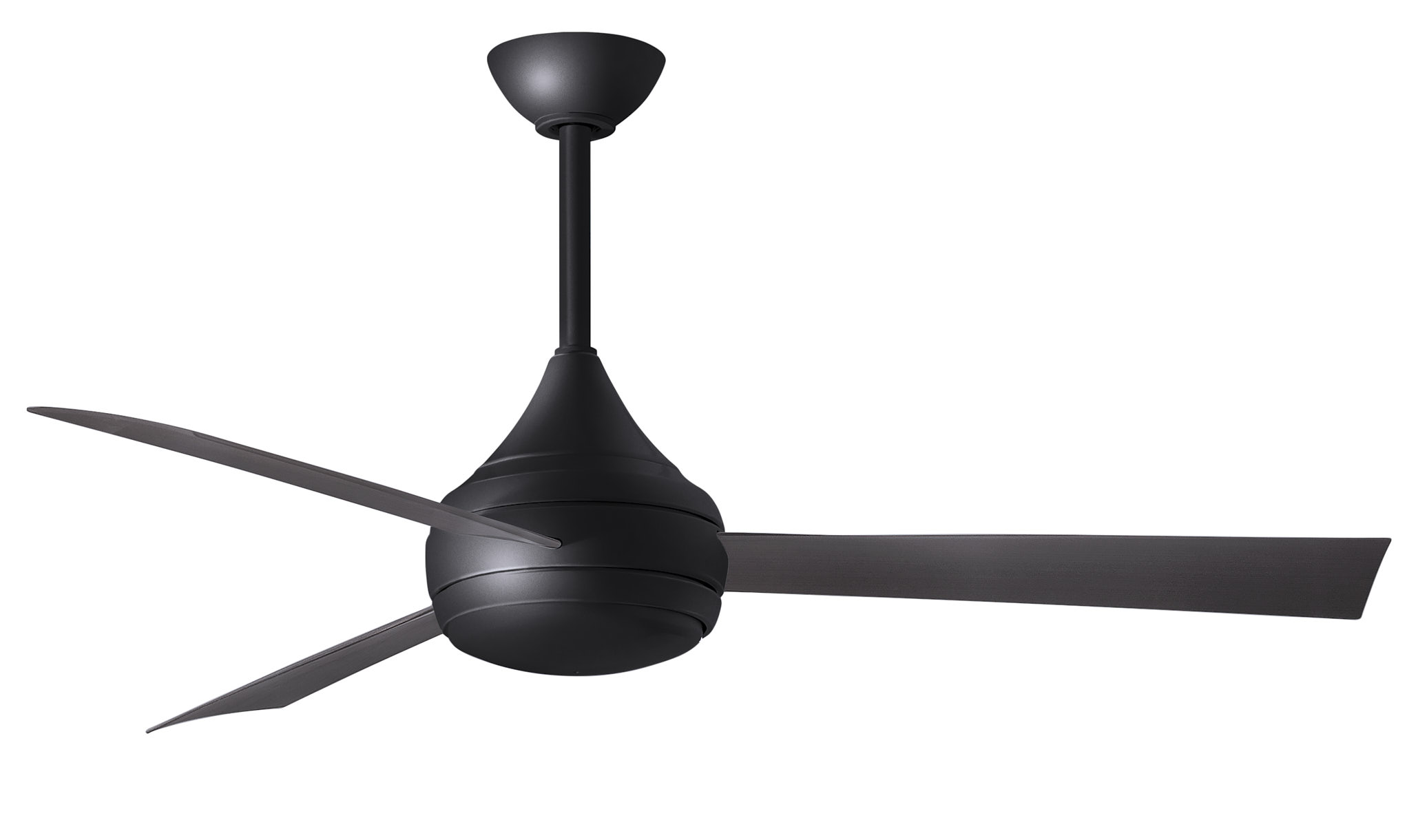 Donaire ceiling fan in Matte Black with Brushed Bronze blades with light cap manufactured by Matthews Fan Company.