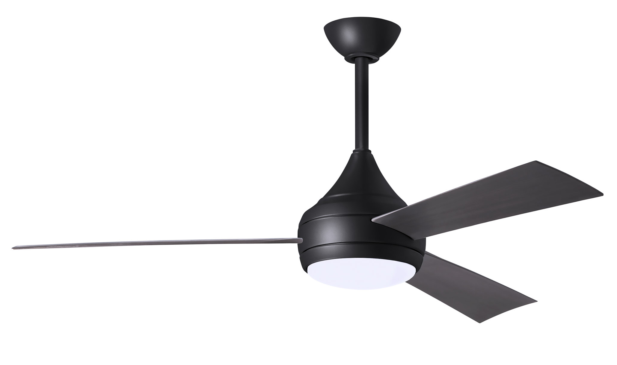 Donaire ceiling fan in Matte Black with Brushed Bronze blades without light cap manufactured by Matthews Fan Company.
