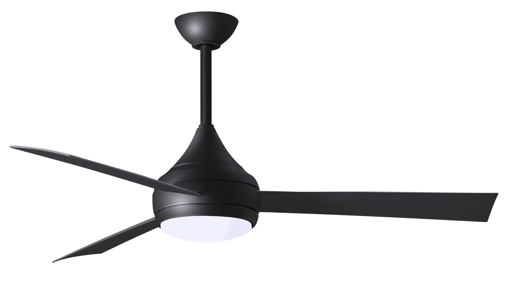 Donaire ceiling fan in Matte Black with Black blades without light cap manufactured by Matthews Fan Company.