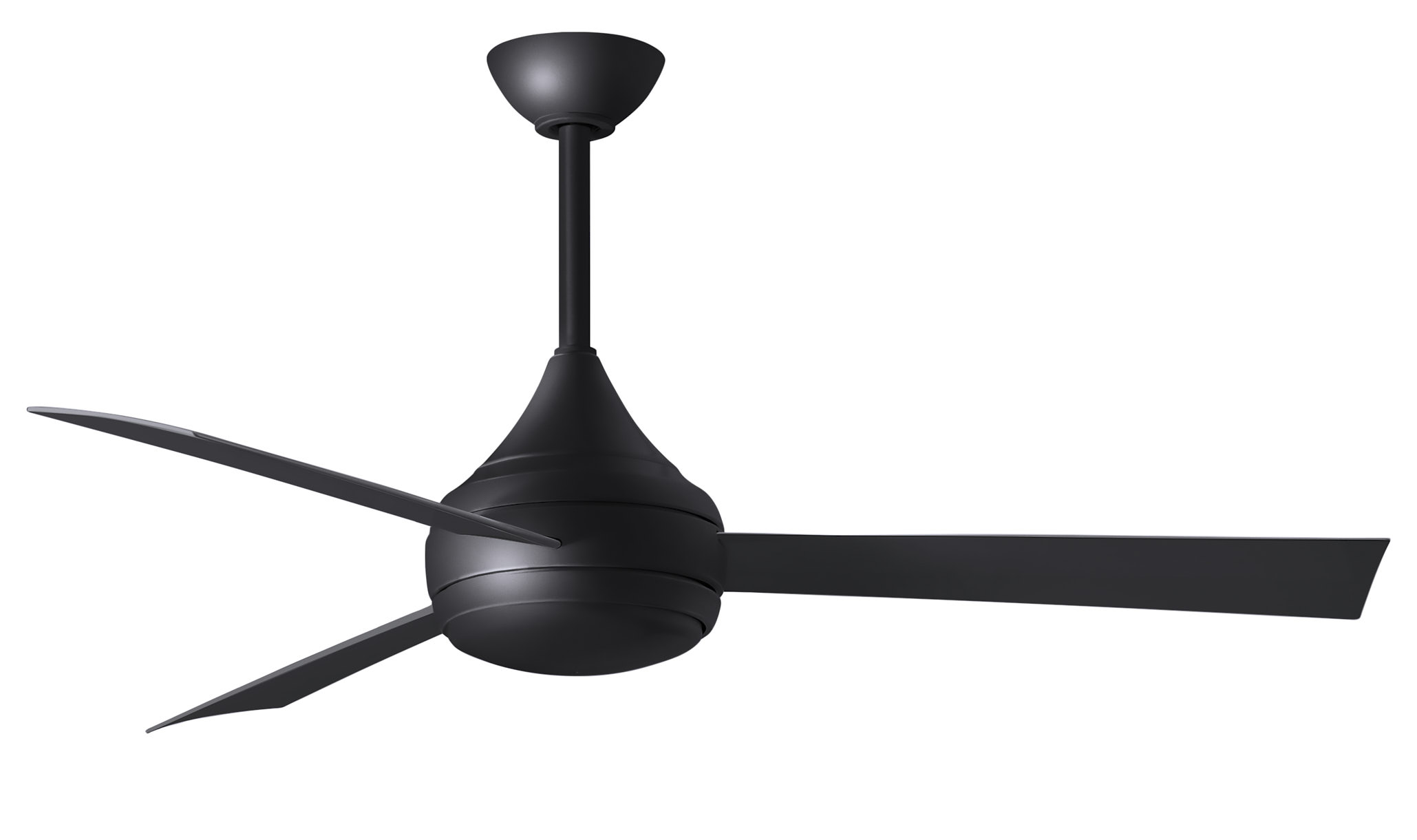Donaire ceiling fan in Matte Black with Black blades with light cap manufactured by Matthews Fan Company.