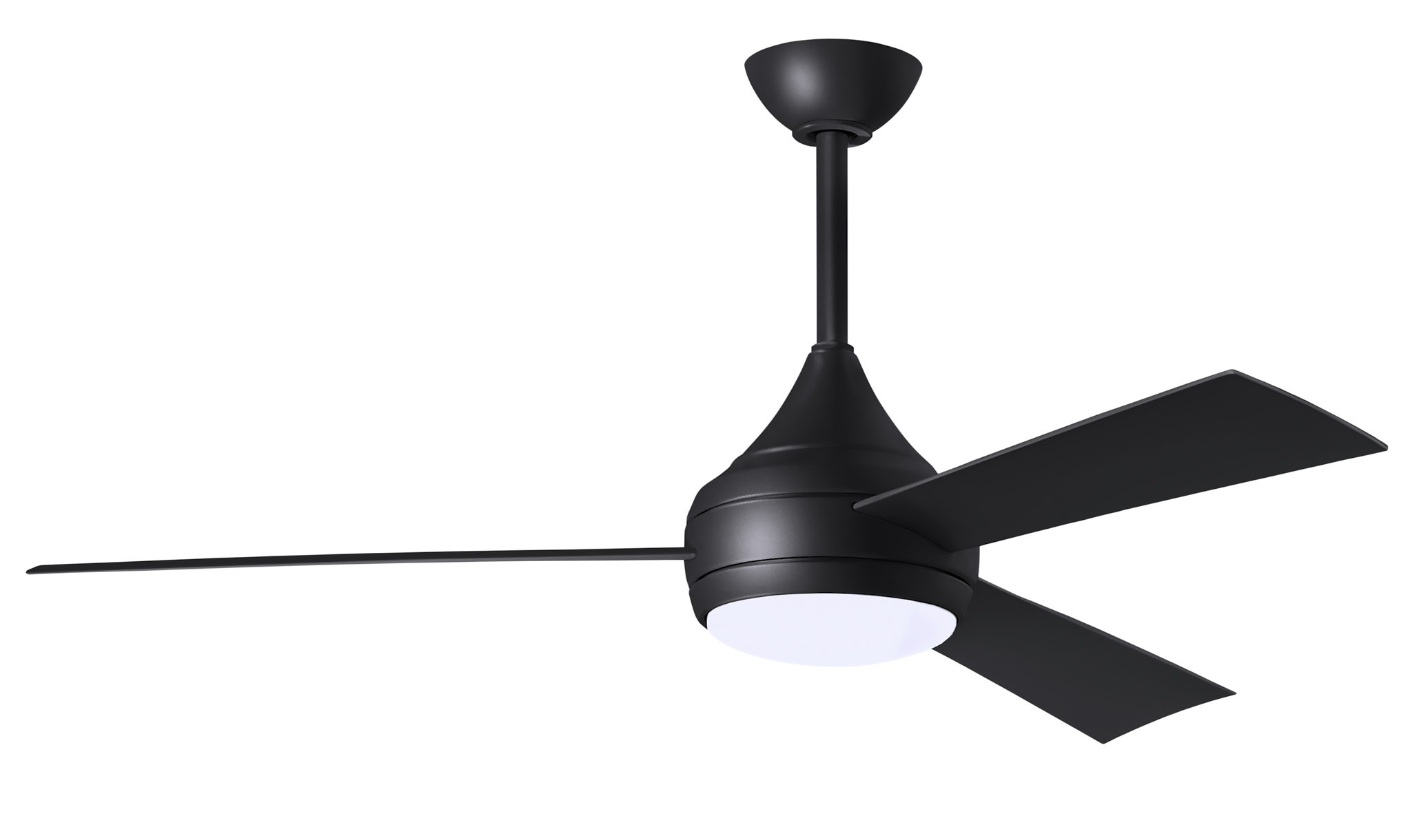 Donaire ceiling fan in Matte Black with Black blades without light cap manufactured by Matthews Fan Company.