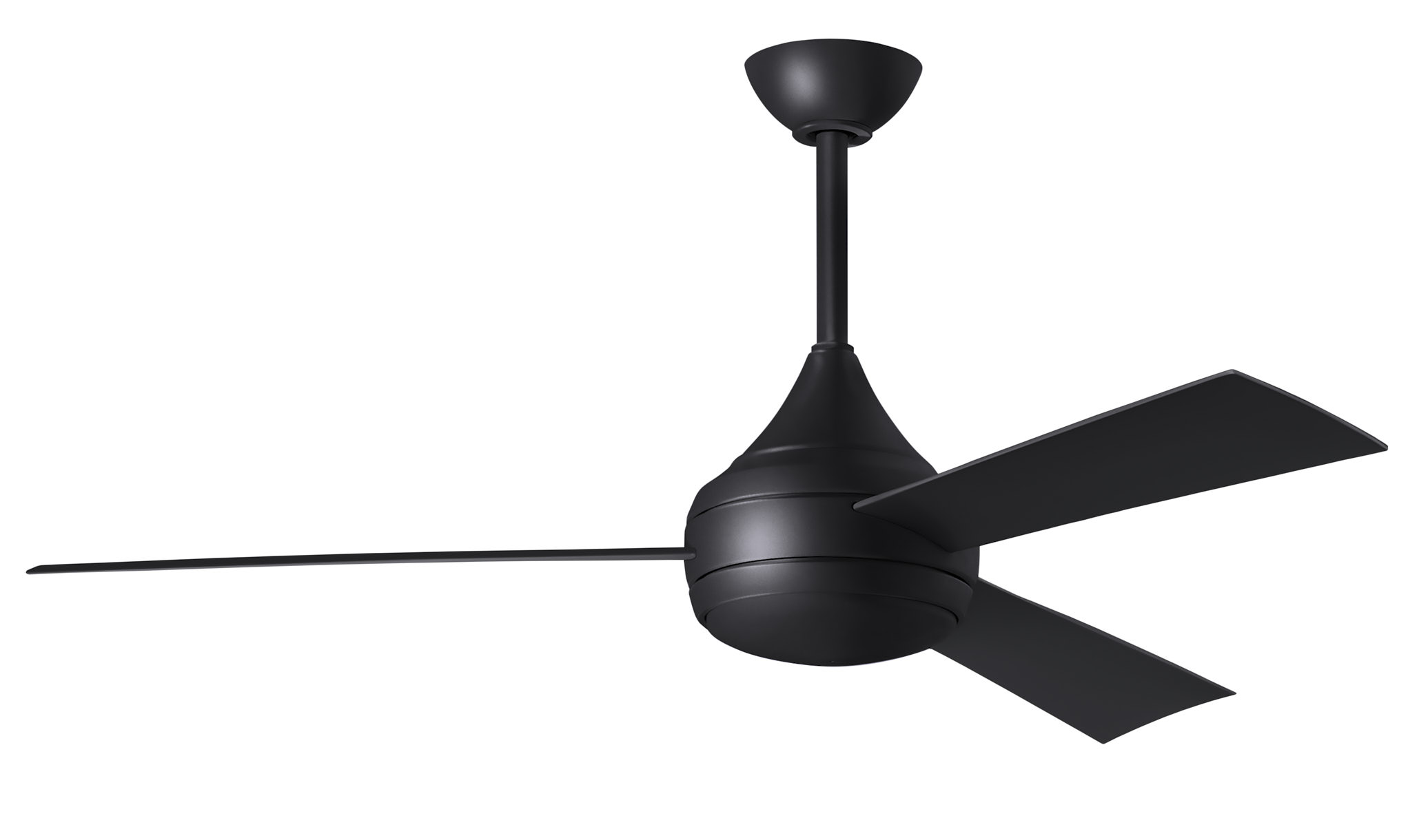 Donaire ceiling fan in Matte Black with Black blades with light cap manufactured by Matthews Fan Company.