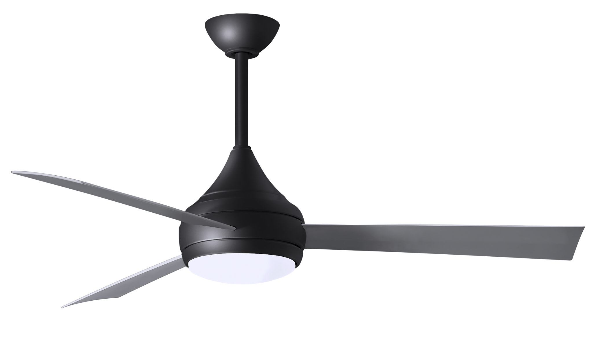 Donaire ceiling fan in Matte Black with Brushed Stainless blades without light cap manufactured by Matthews Fan Company.