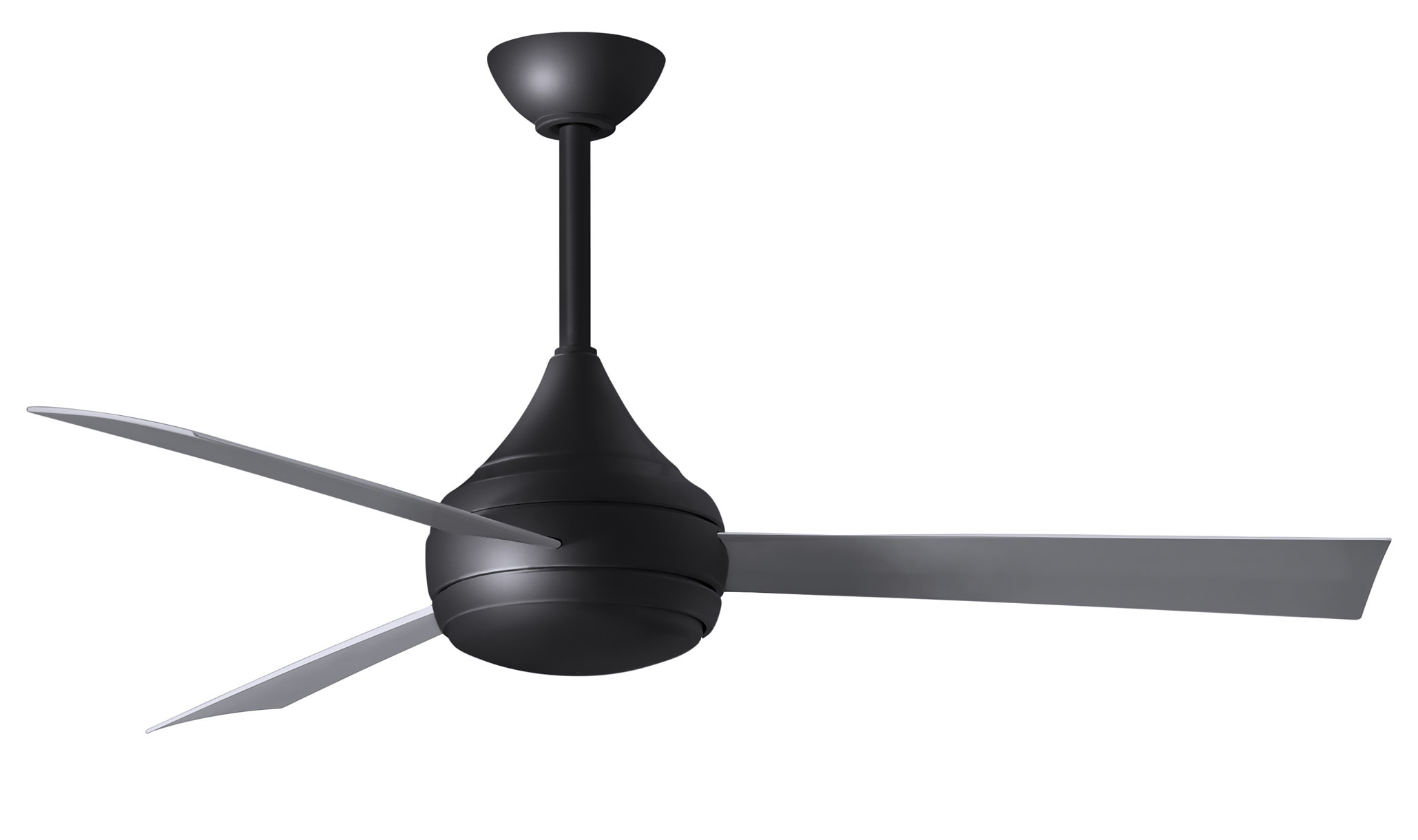 Donaire ceiling fan in Matte Black with Brushed Stainless blades with light cap manufactured by Matthews Fan Company.