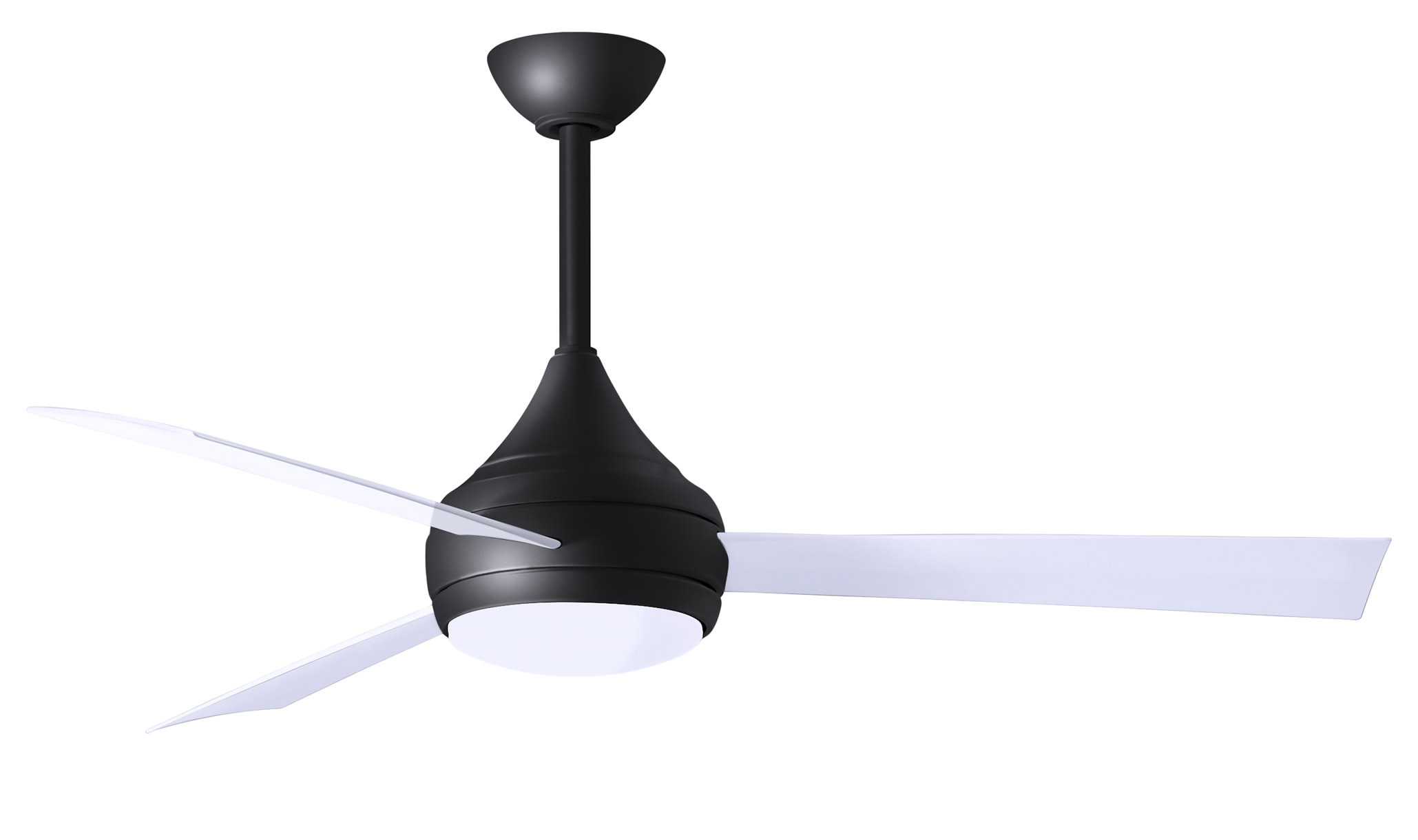 Donaire ceiling fan in Matte Black with Gloss White blades without light cap manufactured by Matthews Fan Company.