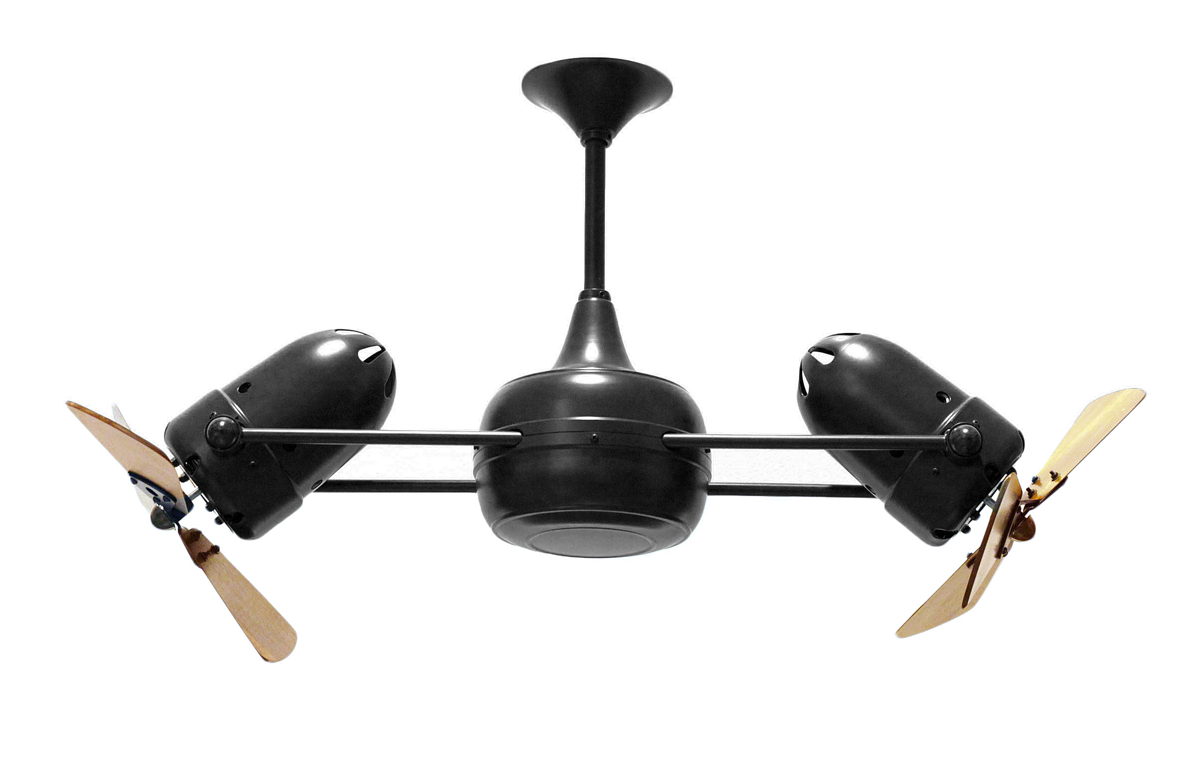 Duplo Dinamico Rotational Dual Head Ceiling Fan in Black Finish with Mahogany Wood Blades