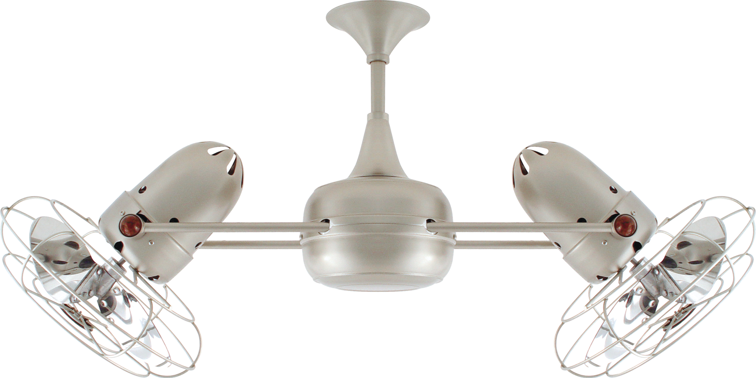 Duplo Dinamico rotational dual head ceiling fan in Brushed Nickel finish with Metal blades made by Matthews Fan Company.