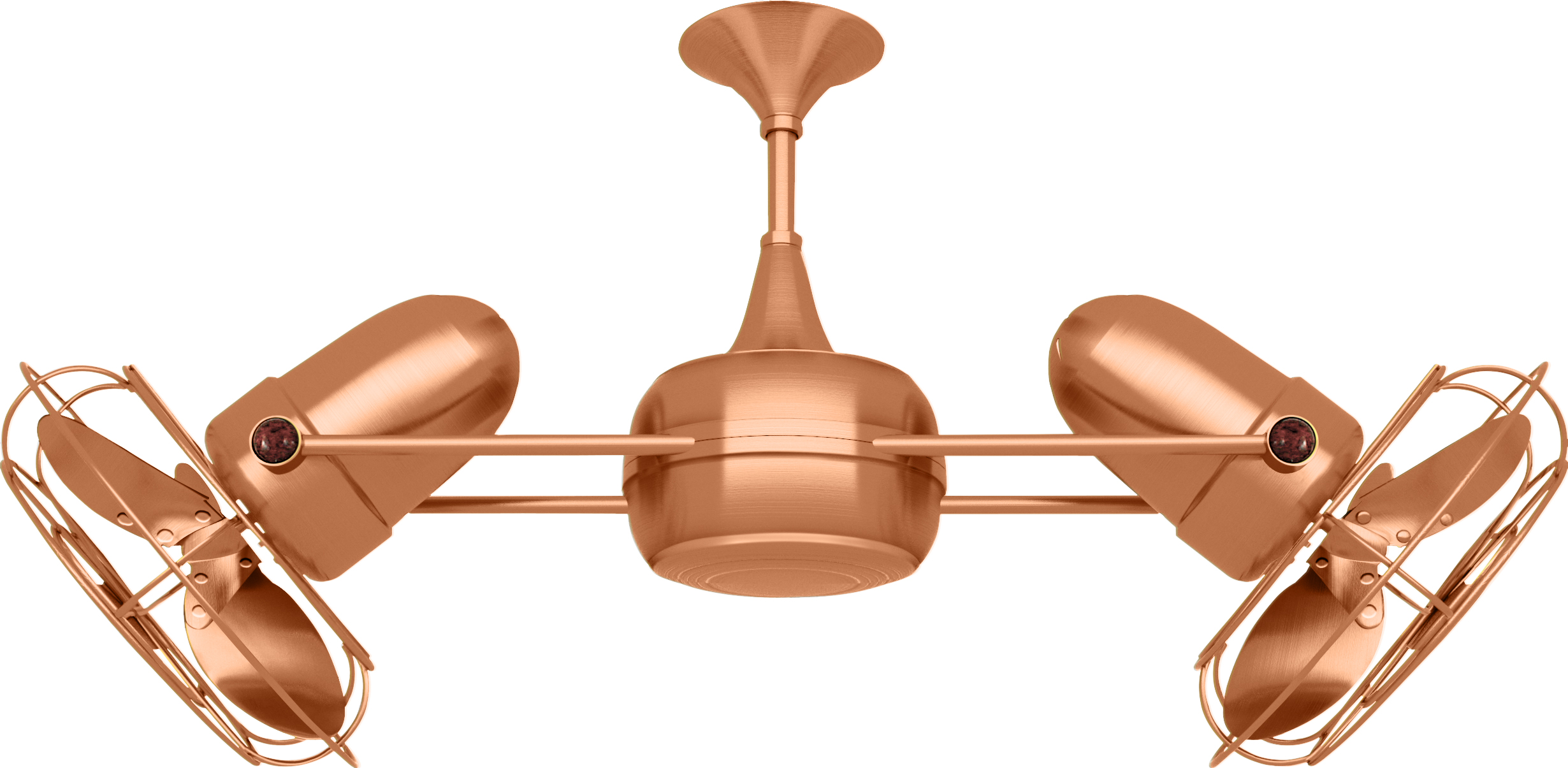 Duplo Dinamico rotational dual head ceiling fan in Brushed Nickel finish with Metal blades made by Matthews Fan Company.