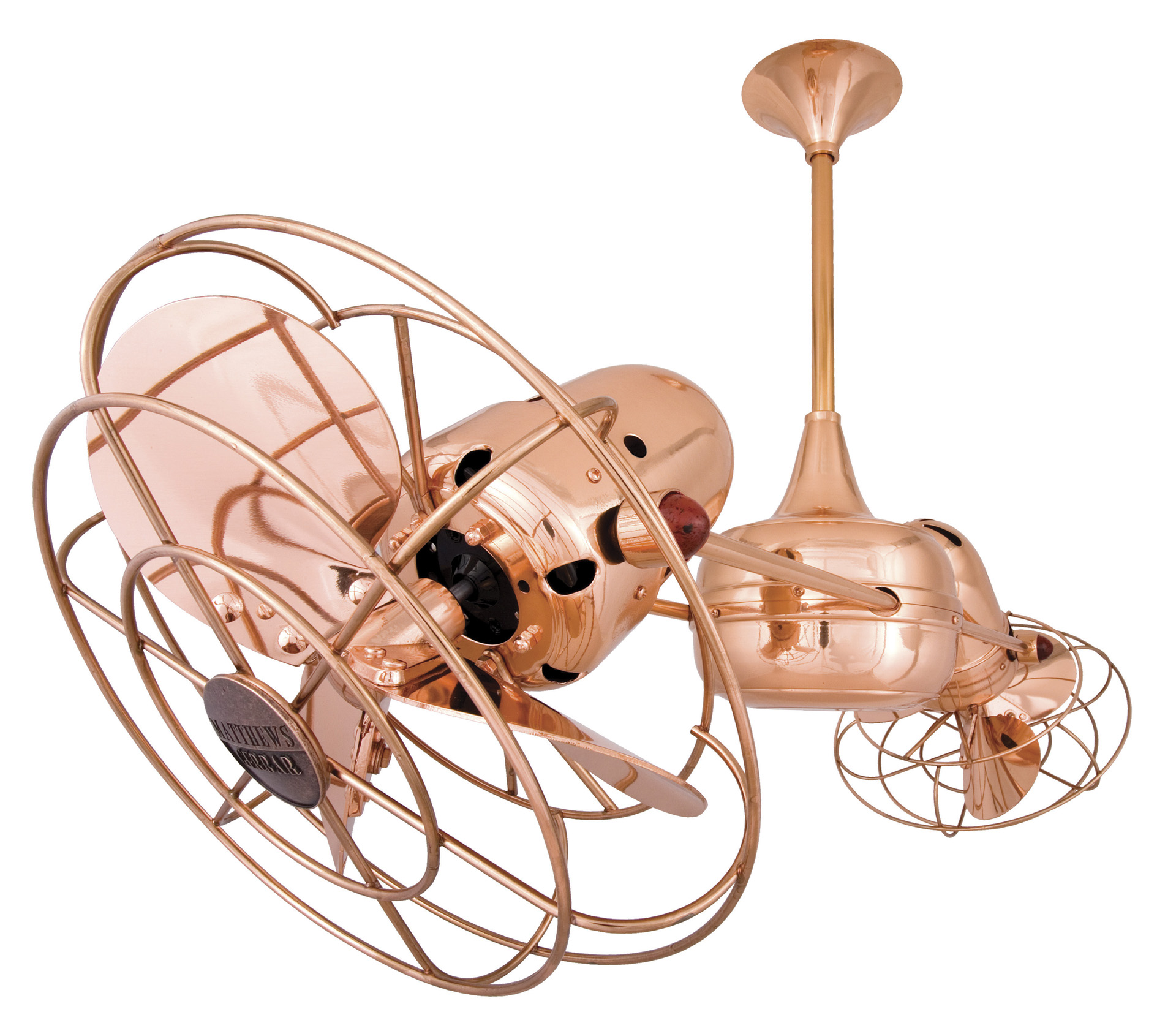 Duplo Dinamico Rotational Dual Fead Ceiling Fan in Polished Copper Finish with Metal Blades