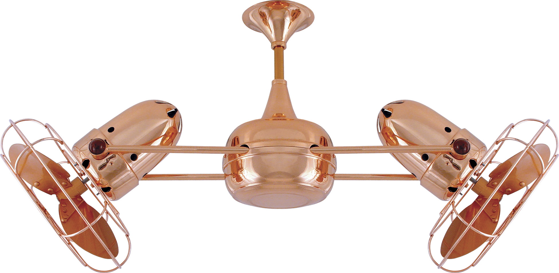 Duplo Dinamico rotational dual head ceiling fan in Polished Copper finish with Metal blades made by Matthews Fan Company.