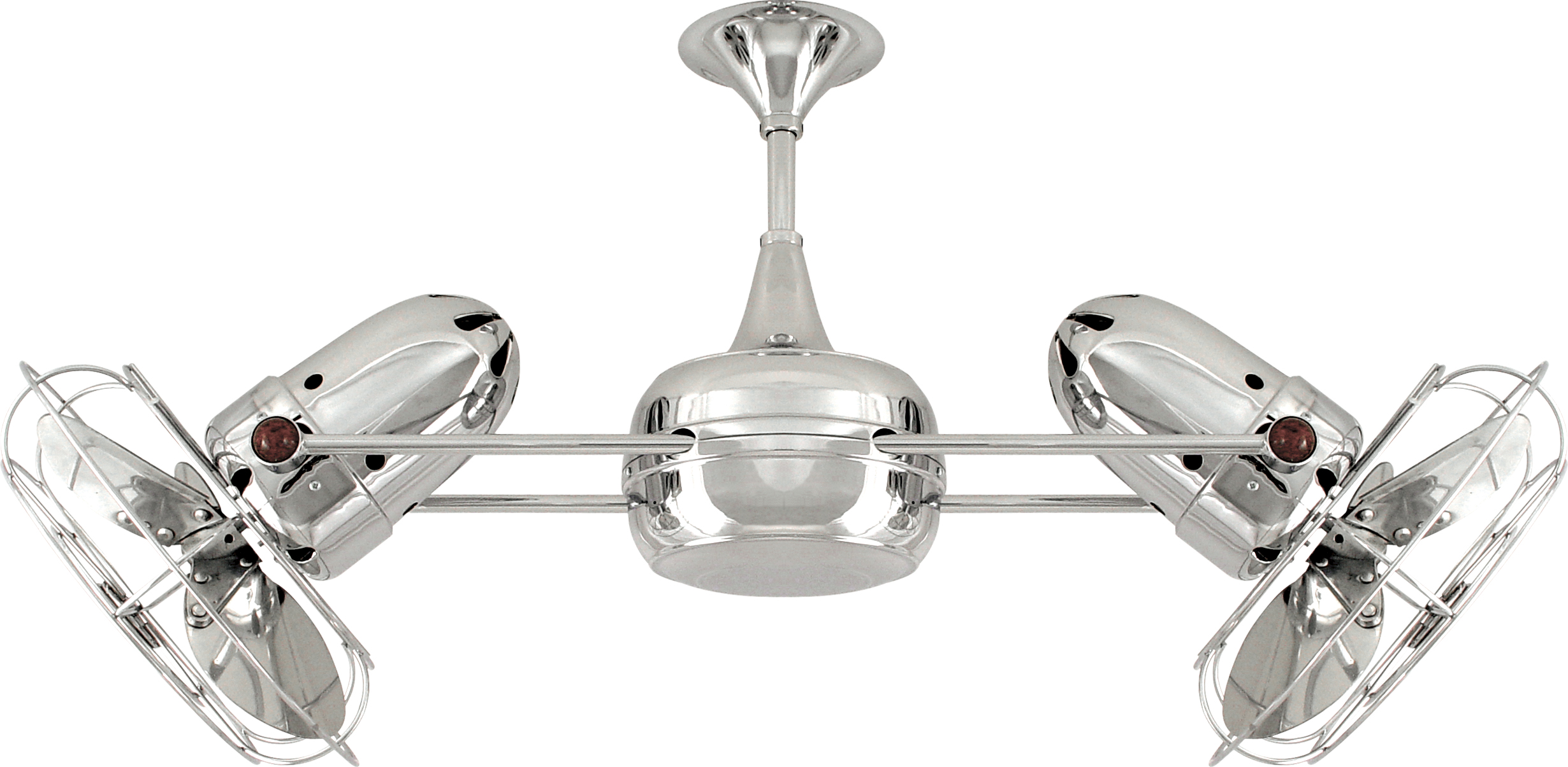 Duplo Dinamico rotational dual head ceiling fan in Polished Chrome finish with Metal blades made by Matthews Fan Company.