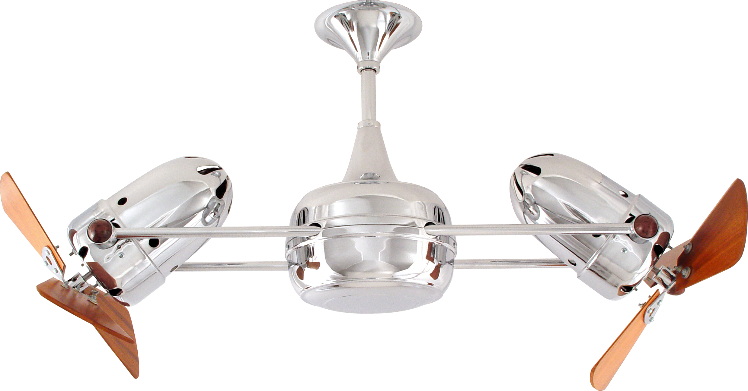 Duplo Dinamico Rotational Dual Head Ceiling Fan in Polished Chrome Finish with Mahogany Wood Blades